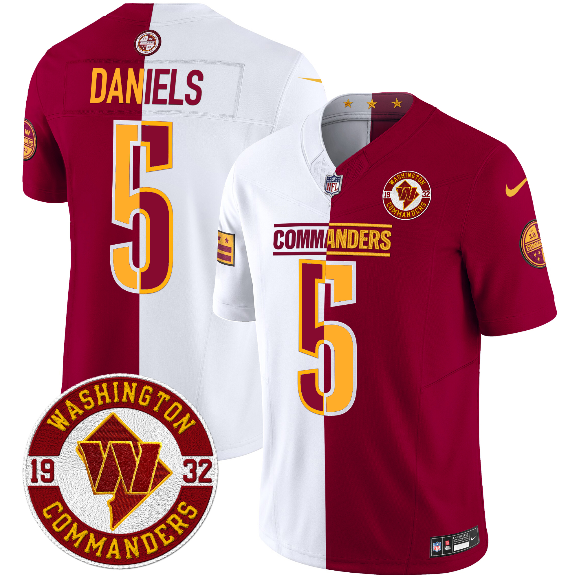 Jayden Daniels Men's Washington Commanders 2024 Vapor Limited Half Jersey - All Stitched