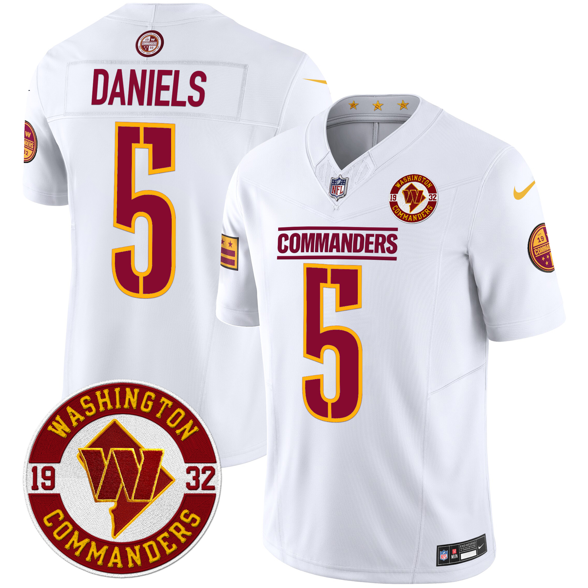 Jayden Daniels Men's Washington Commanders 2024 Vapor Limited White Jersey - All Stitched