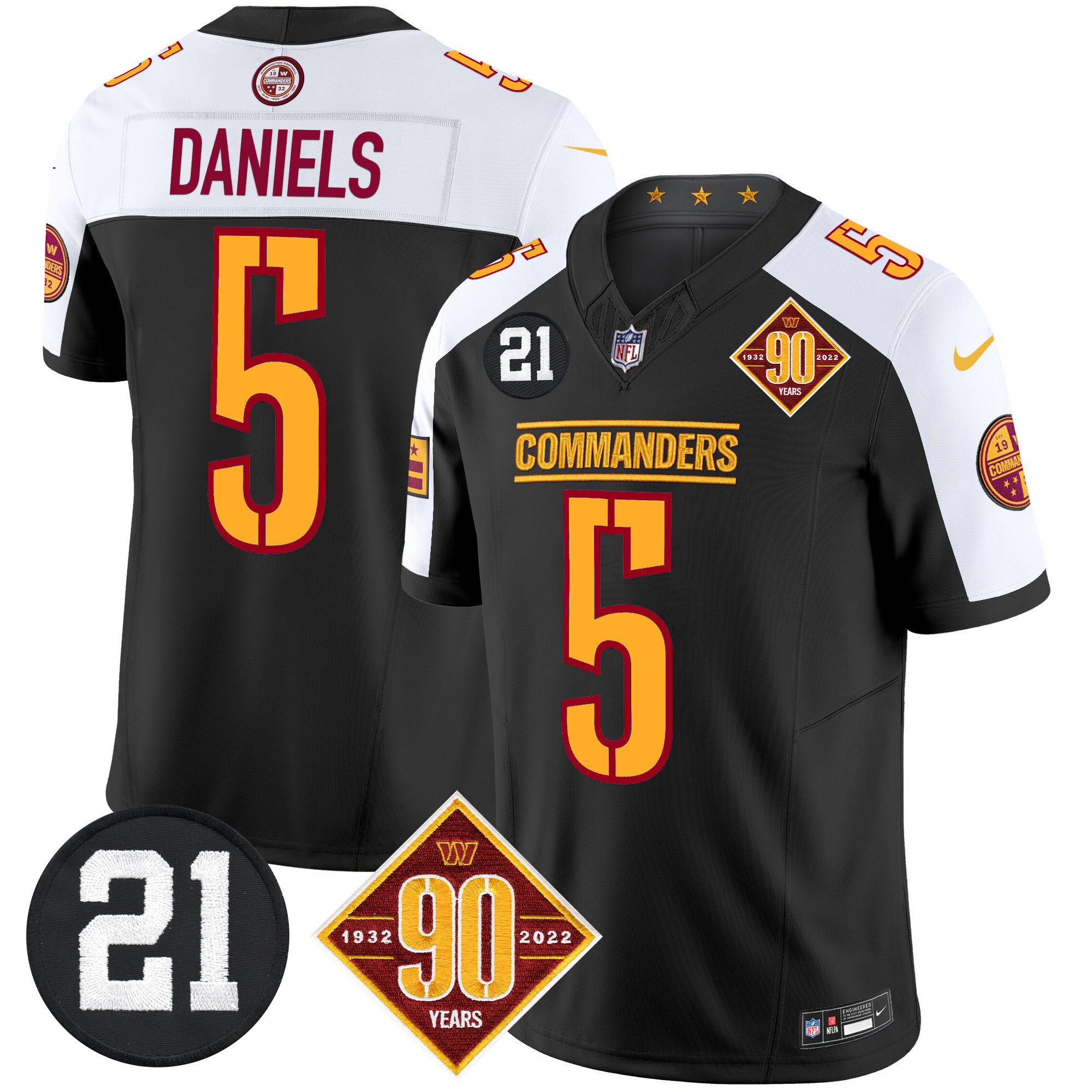 Jayden Daniels Men's Washington Commanders 90th & Sean Taylor Patch Vapor Limited Black Alternate Jersey - All Stitched