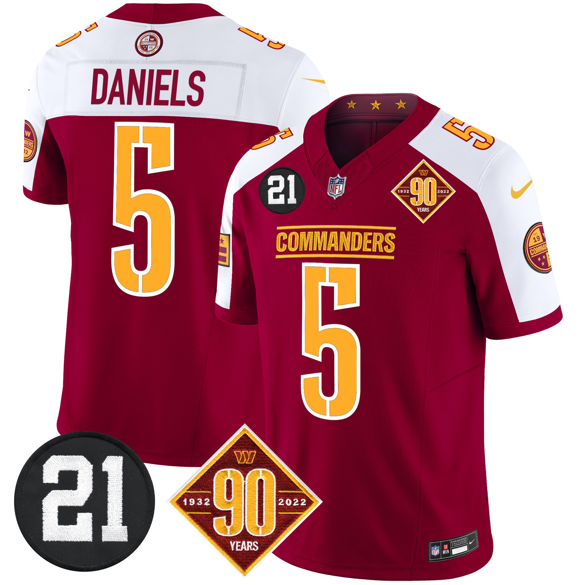 Jayden Daniels Men's Washington Commanders 90th & Sean Taylor Patch Vapor Limited Burgundy Alternate Jersey - All Stitched