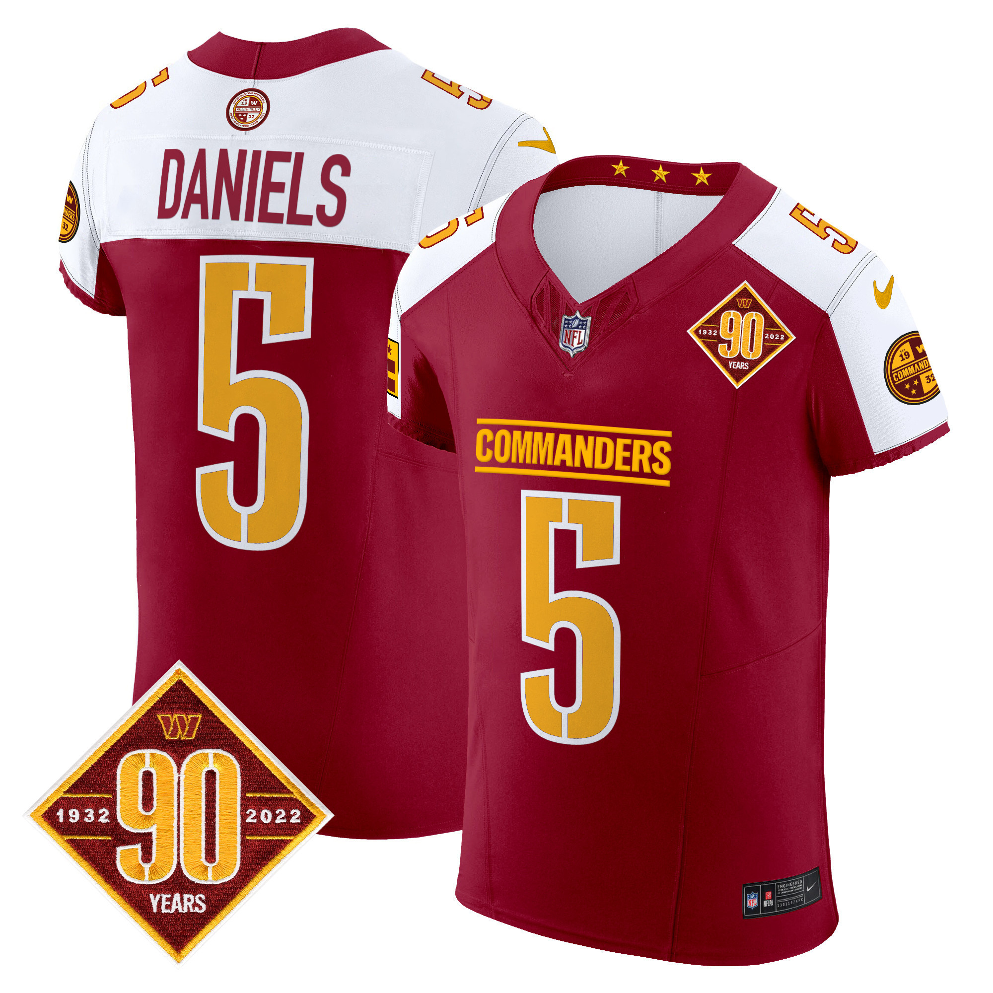 Jayden Daniels Men's Washington Commanders 90th Anniversary Patch Vapor Elite Burgundy Alternate Jersey - All Stitched