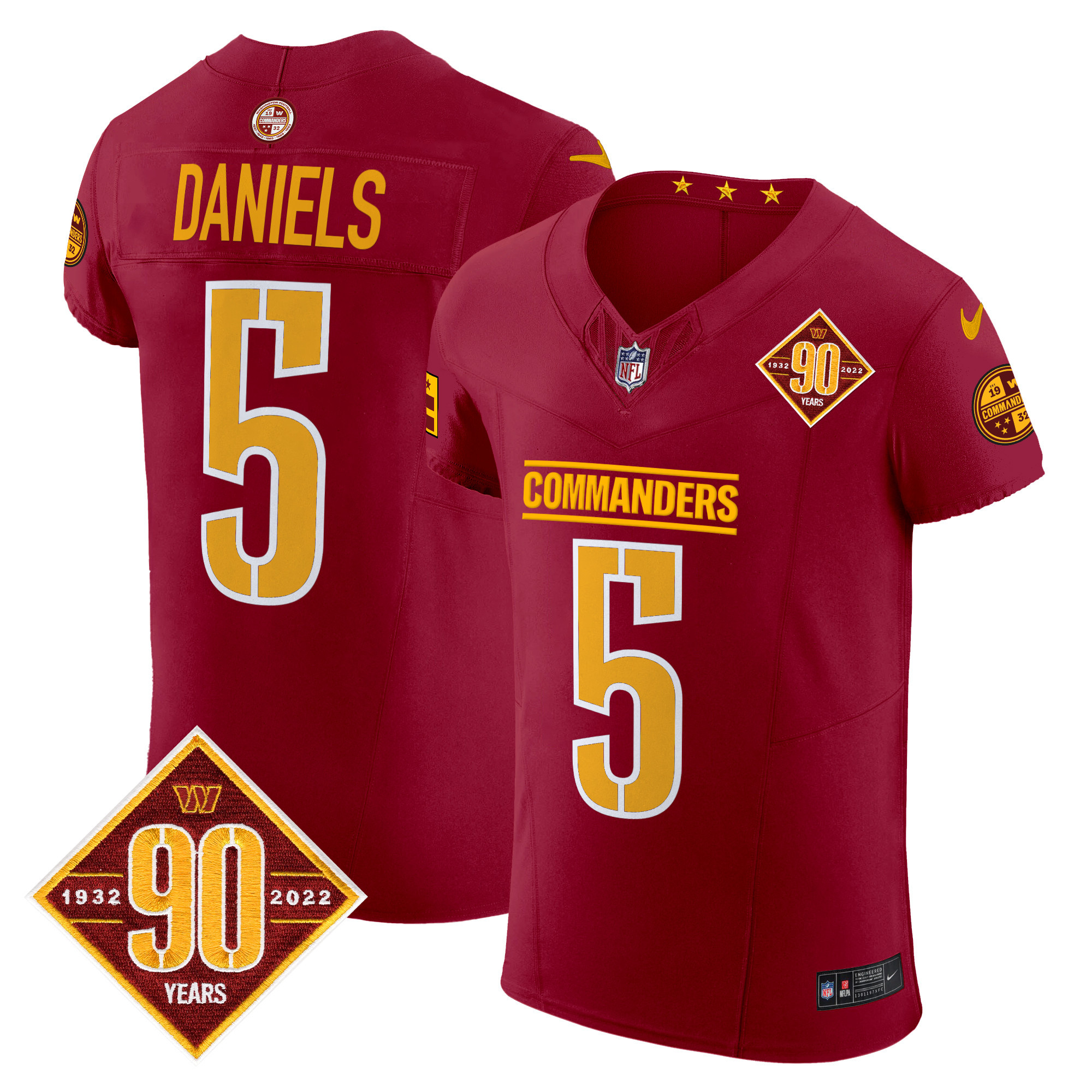 Jayden Daniels Men's Washington Commanders 90th Anniversary Patch Vapor Elite Burgundy Jersey - All Stitched
