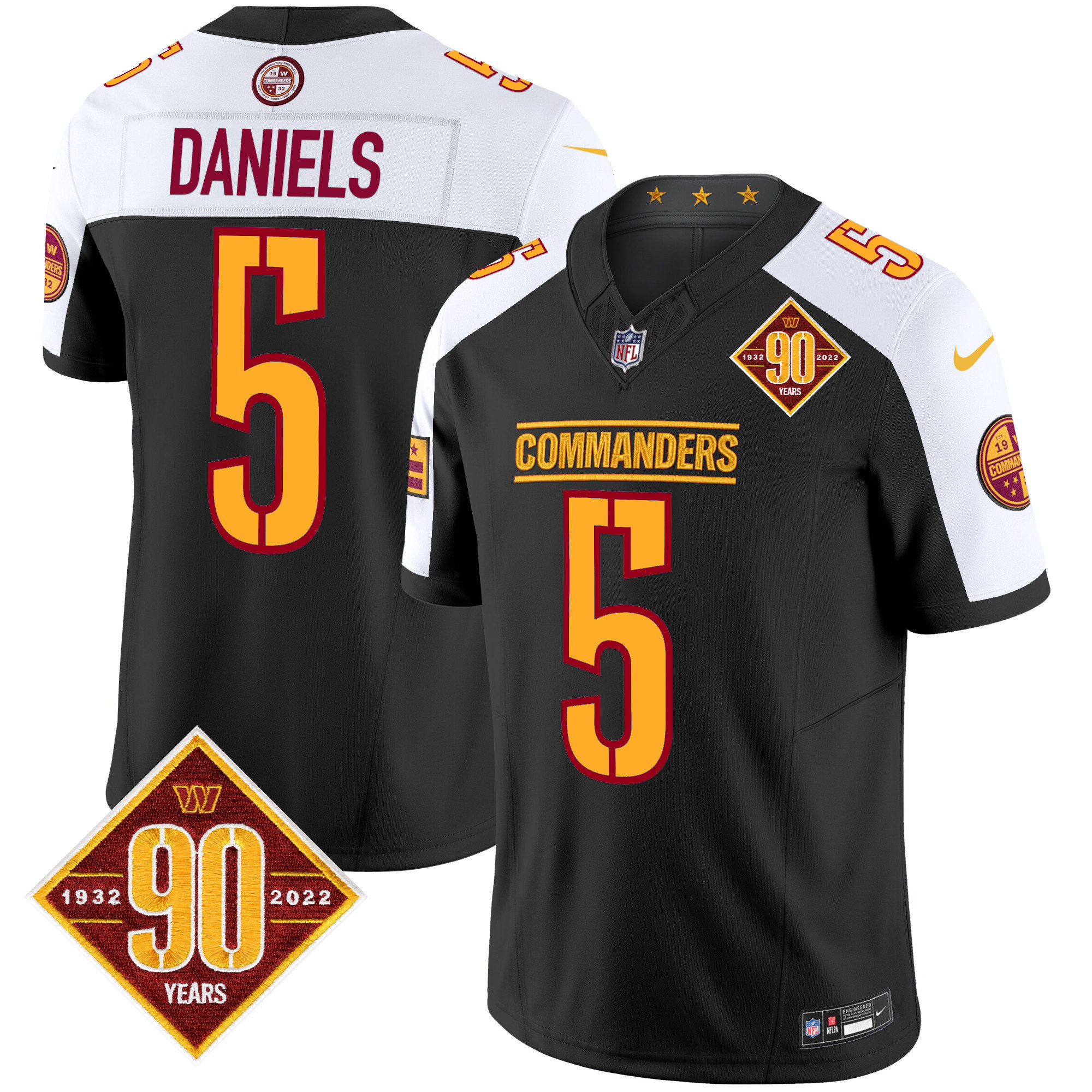 Jayden Daniels Men's Washington Commanders 90th Anniversary Patch Vapor Limited Black Alternate Jersey - All Stitched