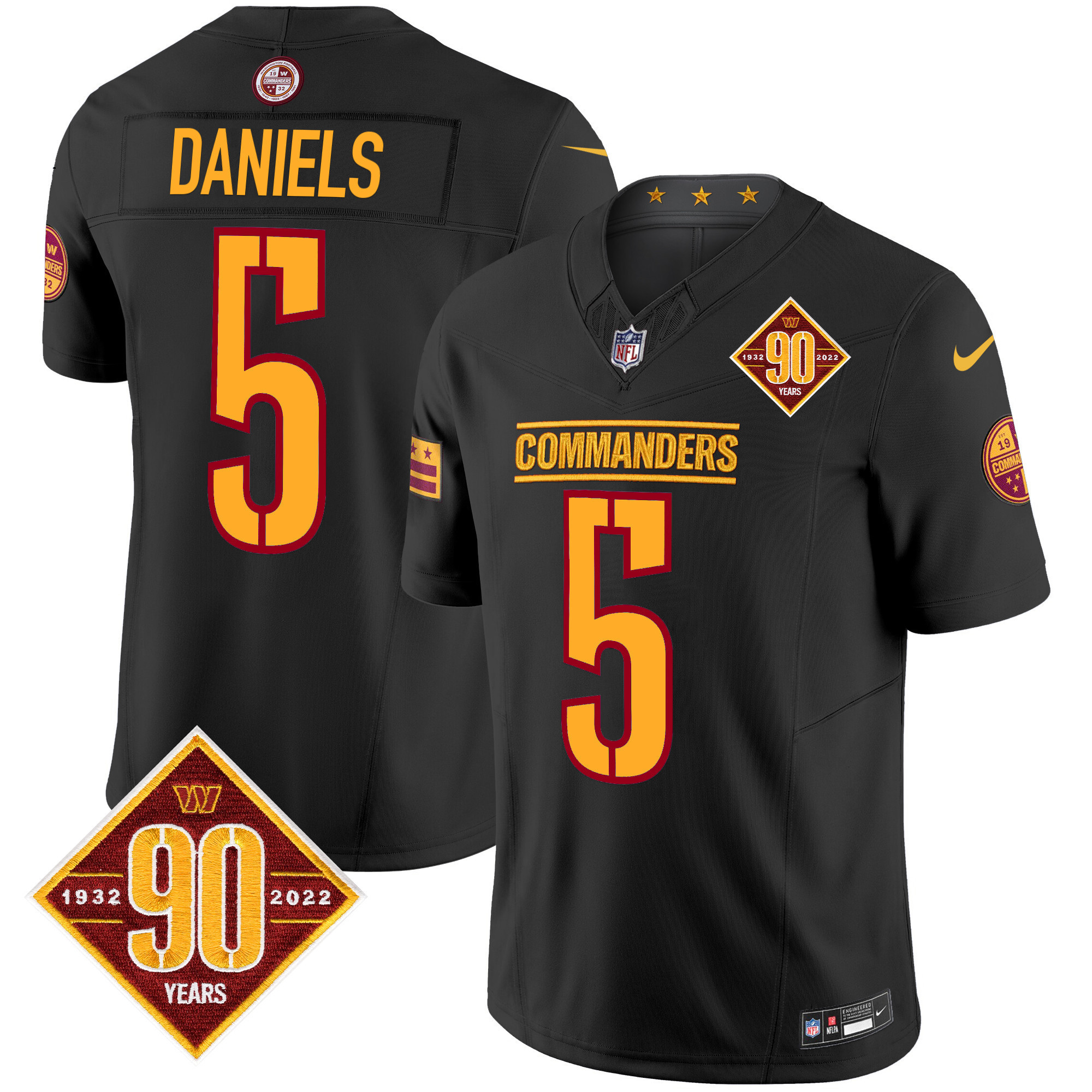 Jayden Daniels Men's Washington Commanders 90th Anniversary Patch Vapor Limited Black Jersey - All Stitched