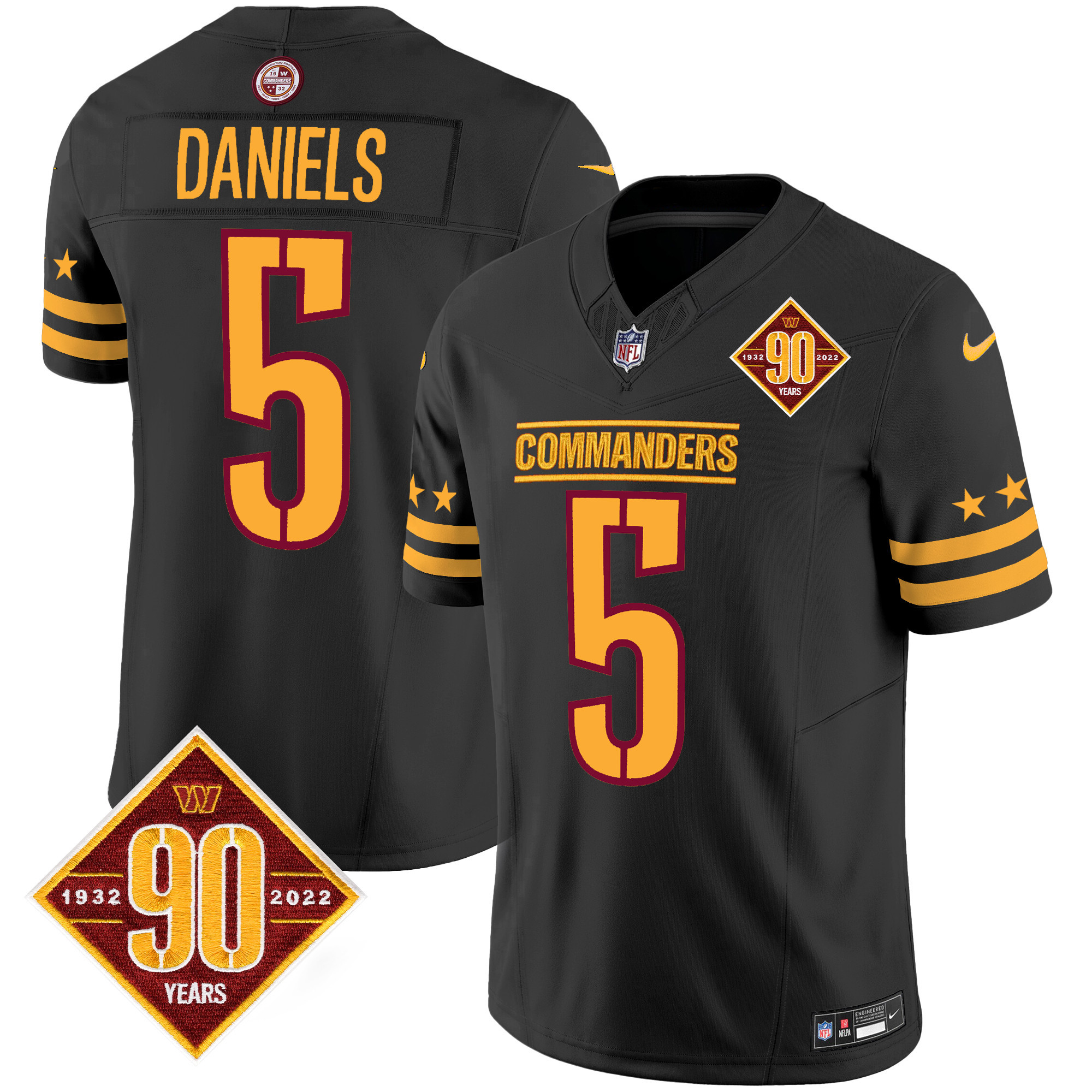 Jayden Daniels Men's Washington Commanders 90th Anniversary Patch Vapor Limited Black Jersey - All Stitched