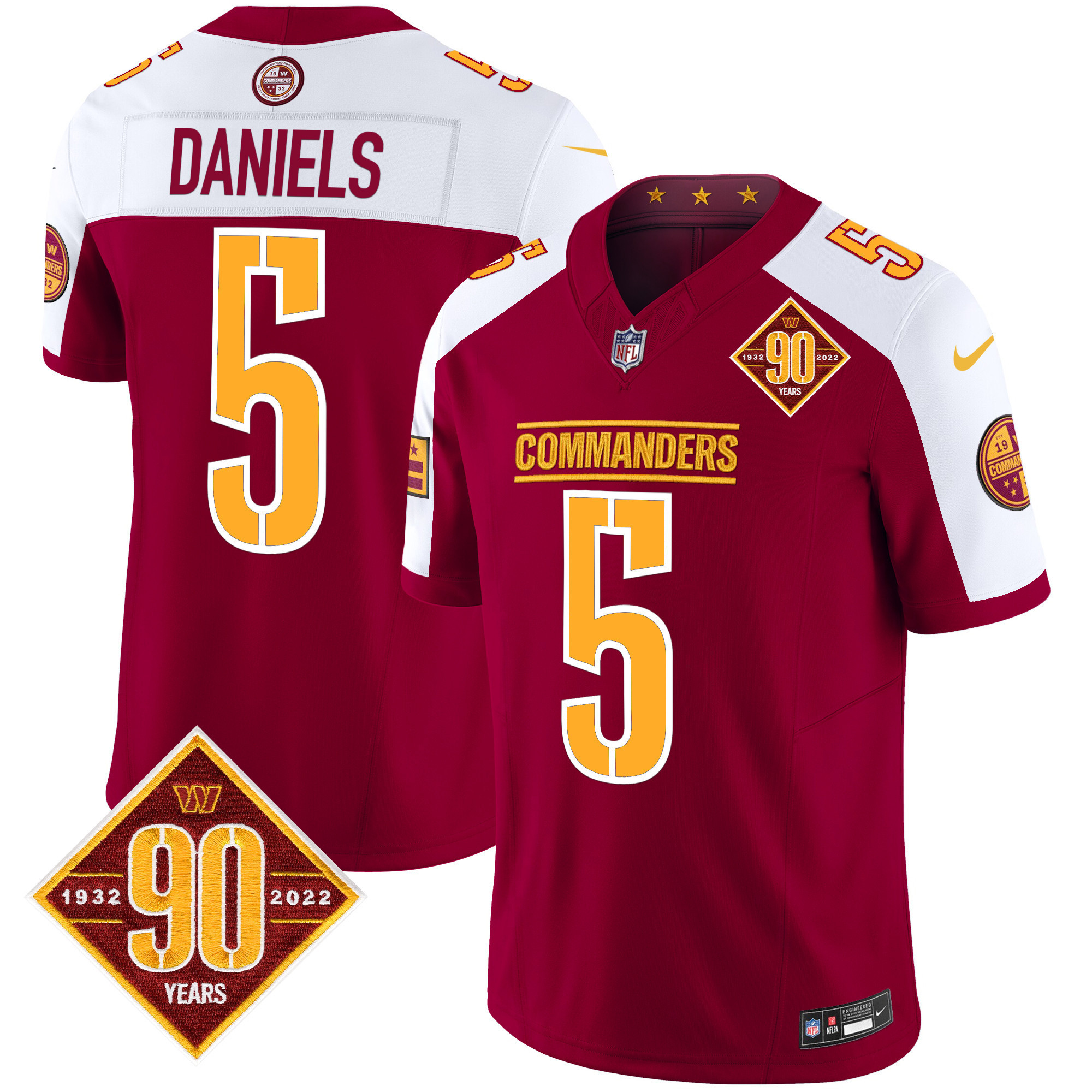 Jayden Daniels Men's Washington Commanders 90th Anniversary Patch Vapor Limited Burgundy Alternate Jersey - All Stitched