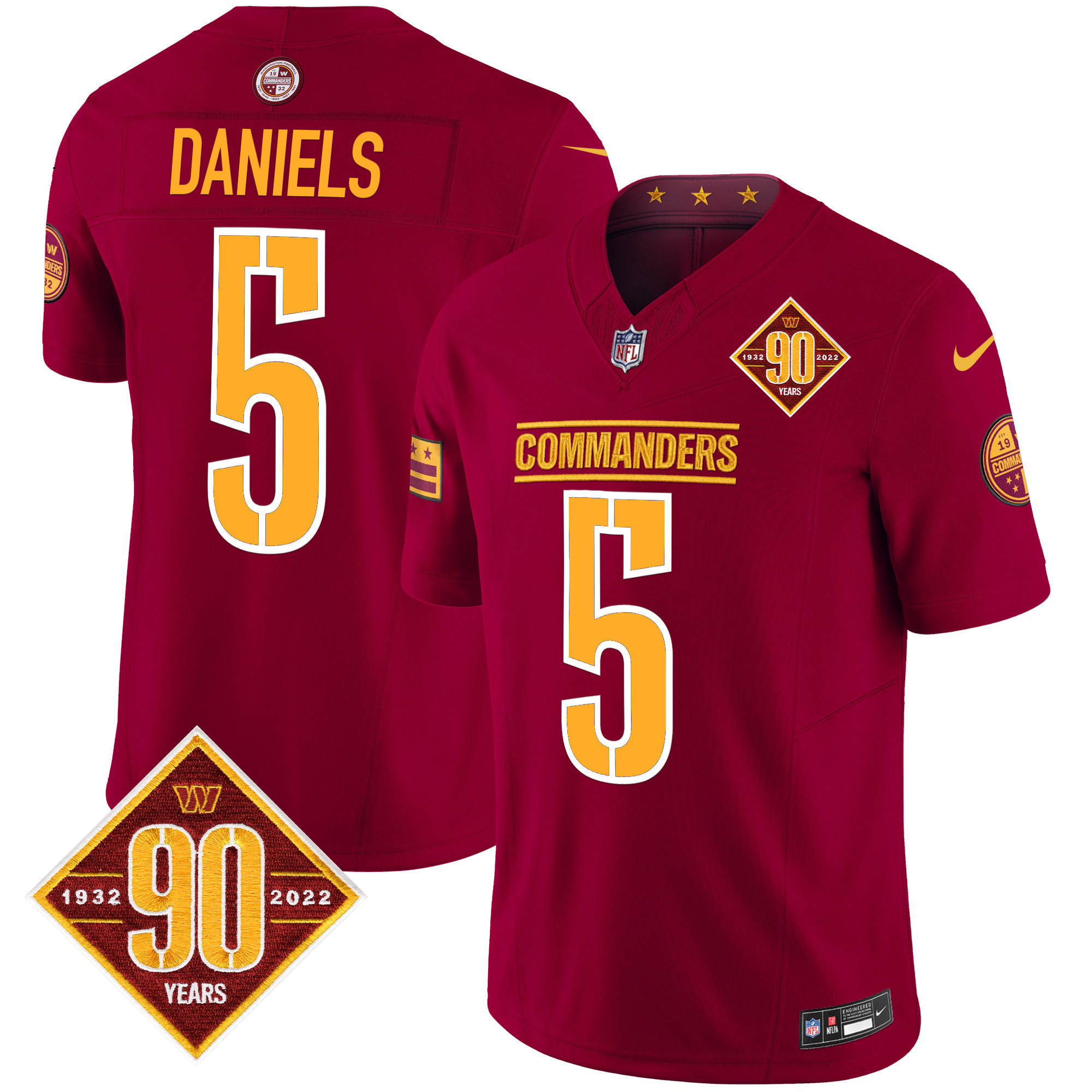 Jayden Daniels Men's Washington Commanders 90th Anniversary Patch Vapor Limited Burgundy Jersey - All Stitched
