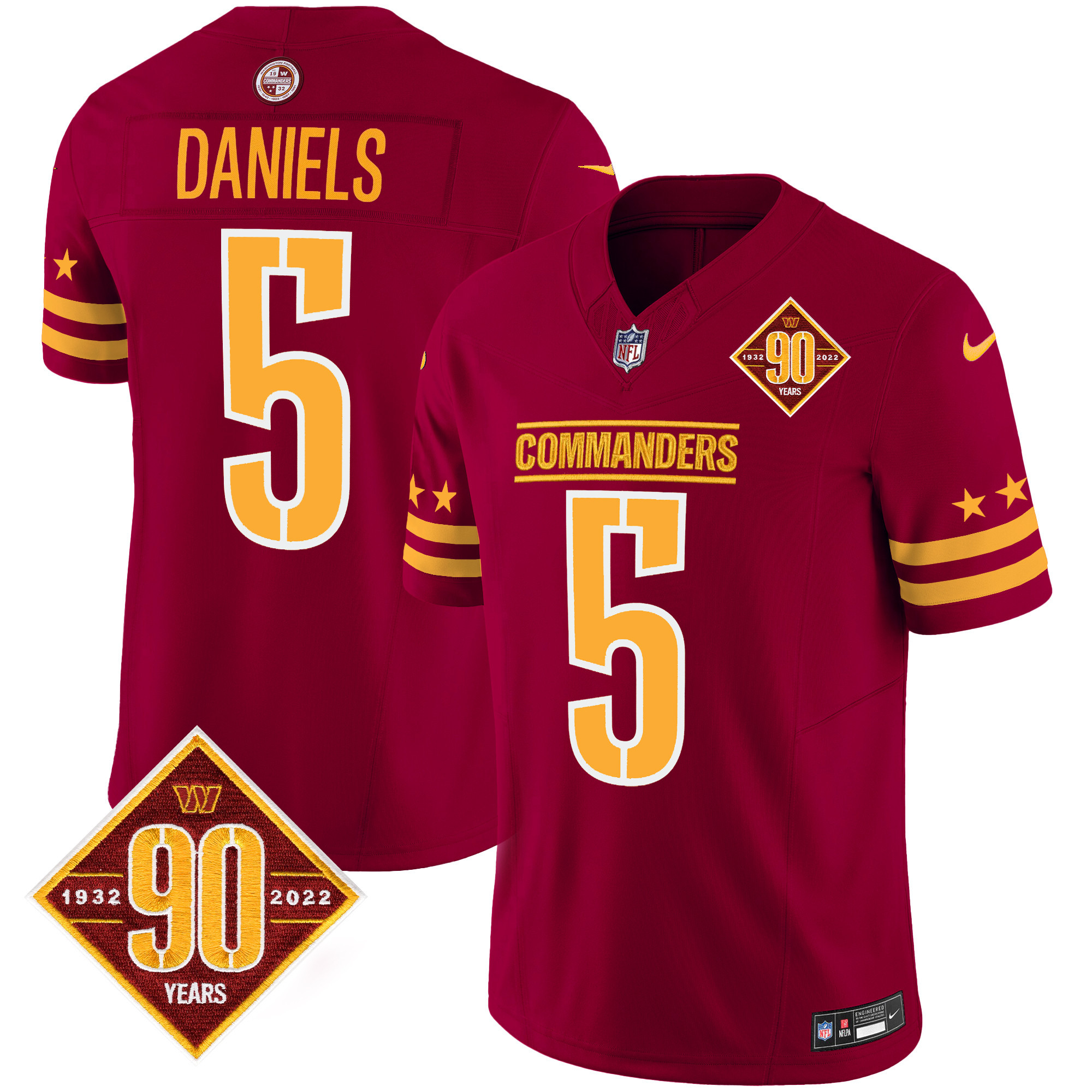 Jayden Daniels Men's Washington Commanders 90th Anniversary Patch Vapor Limited Burgundy Jersey - All Stitched