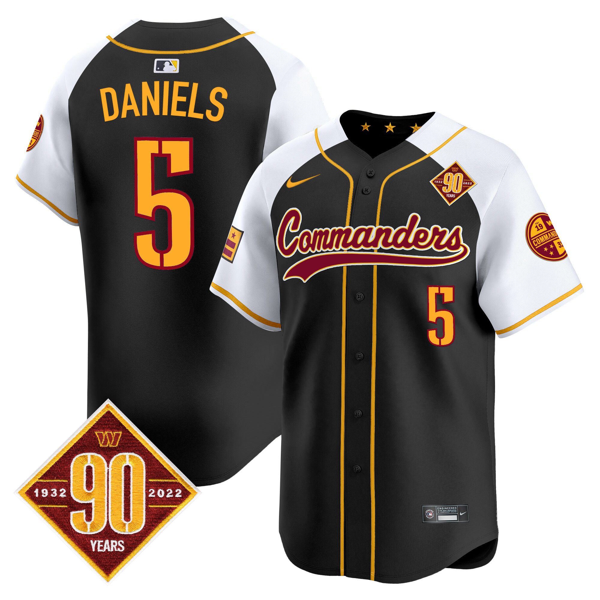 Jayden Daniels Men's Washington Commanders 90th Anniversary Patch Vapor Premier Limited Black Alternate Jersey - All Stitched