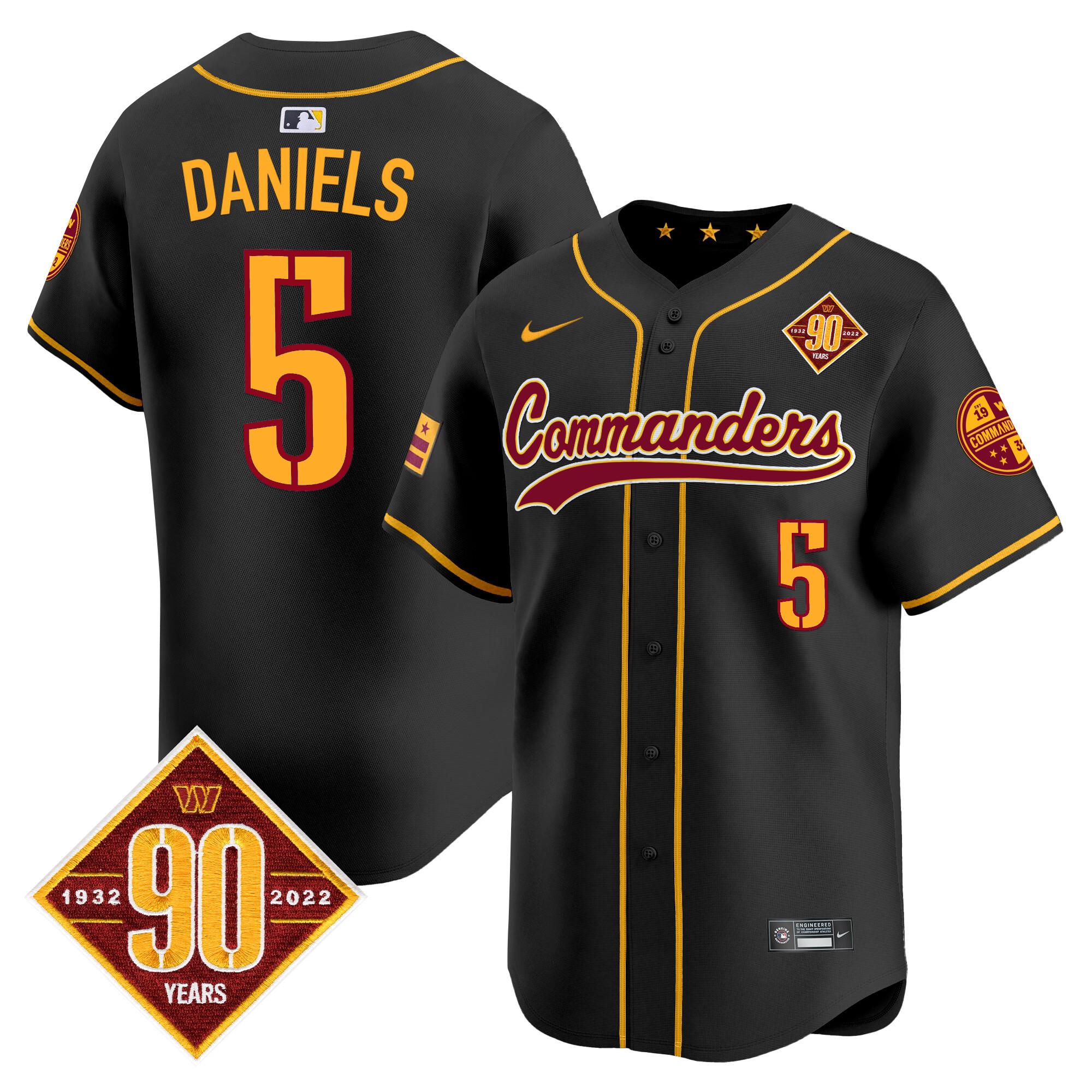 Jayden Daniels Men's Washington Commanders 90th Anniversary Patch Vapor Premier Limited Black Jersey - All Stitched