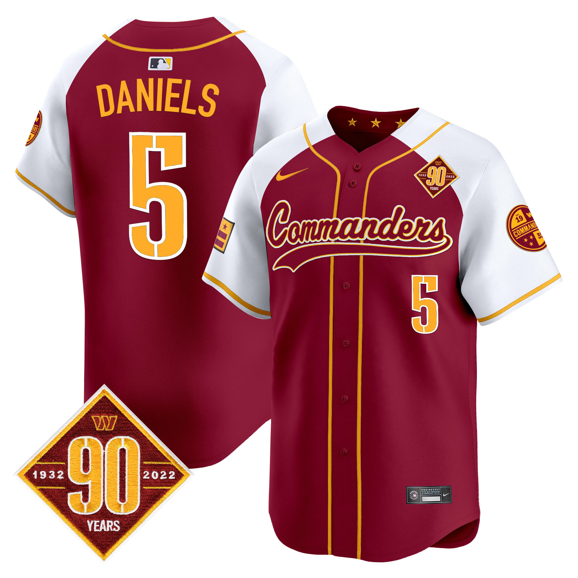 Jayden Daniels Men's Washington Commanders 90th Anniversary Patch Vapor Premier Limited Burgundy Alternate Jersey - All Stitched