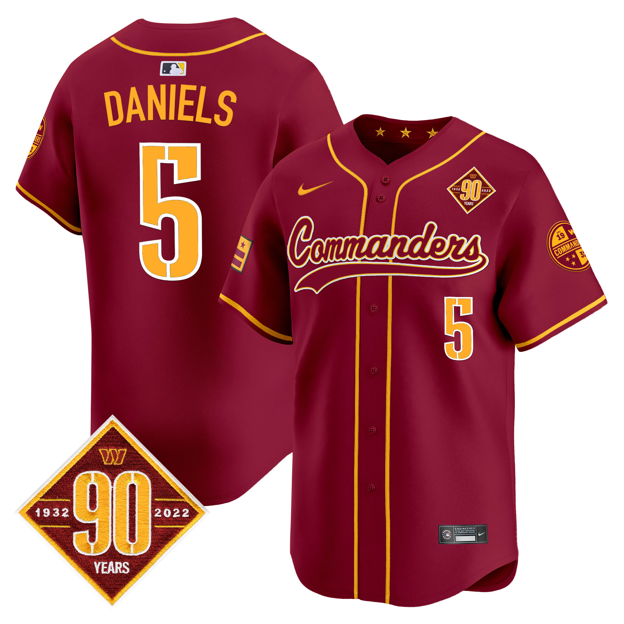 Jayden Daniels Men's Washington Commanders 90th Anniversary Patch Vapor Premier Limited Burgundy Jersey - All Stitched