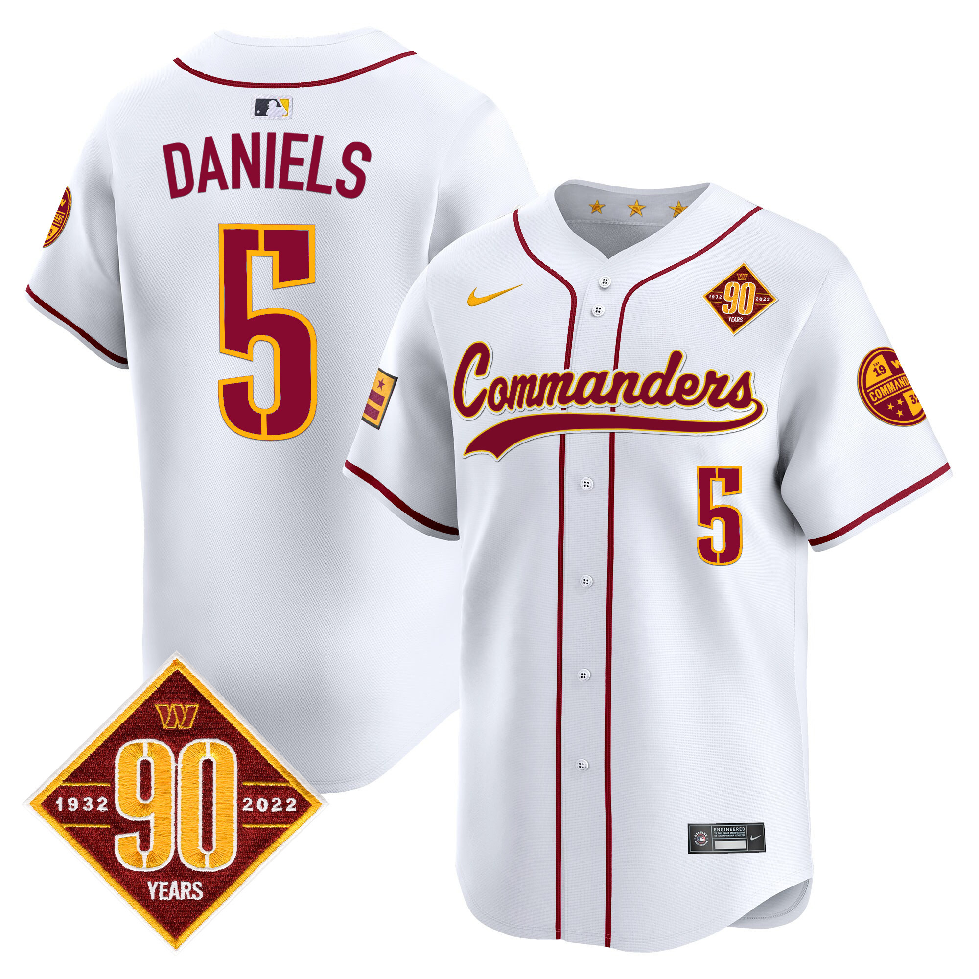 Jayden Daniels Men's Washington Commanders 90th Anniversary Patch Vapor Premier Limited White Jersey - All Stitched