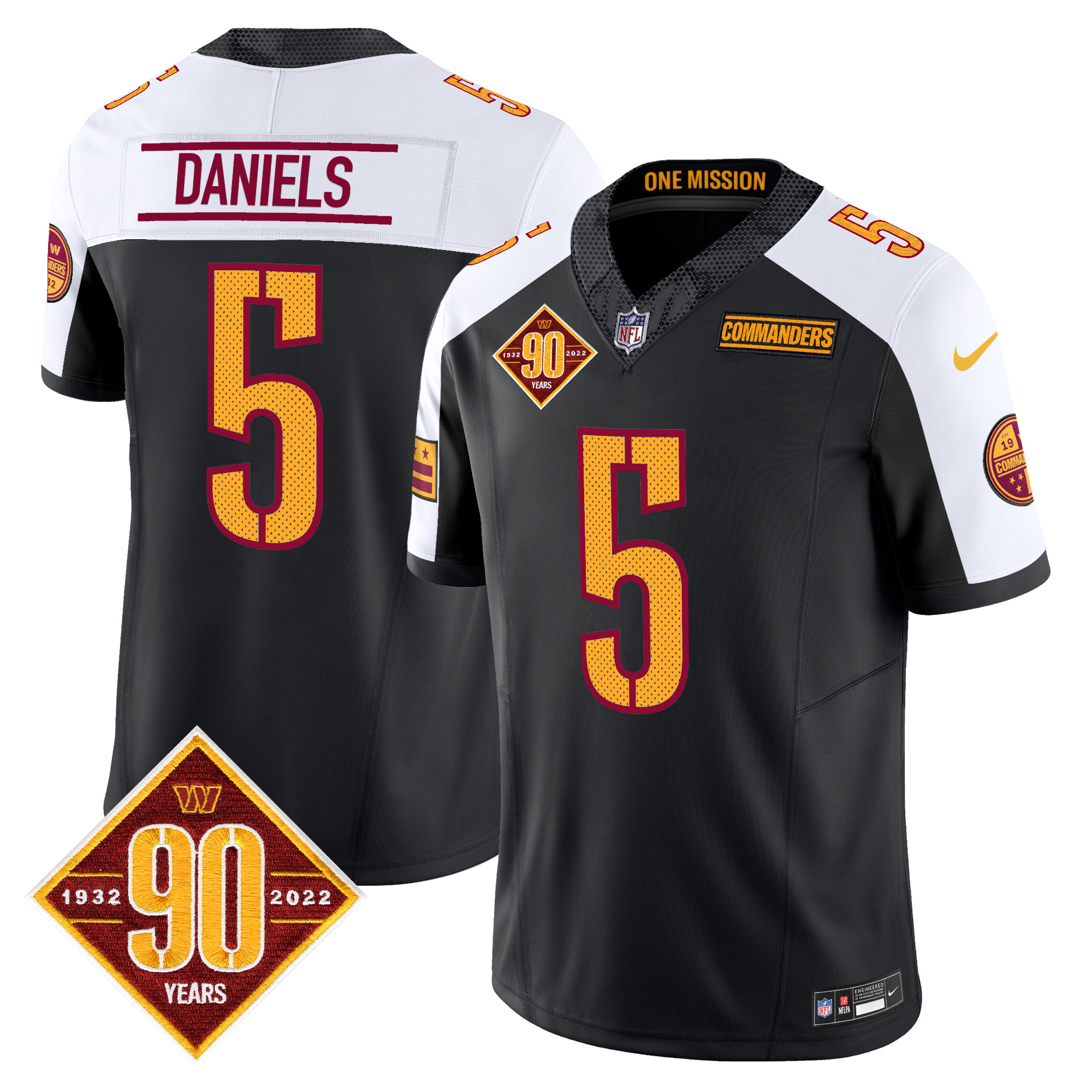 Jayden Daniels Men's Washington Commanders 90th Anniversary Vapor Limited Black Alternate Jersey - All Stitched