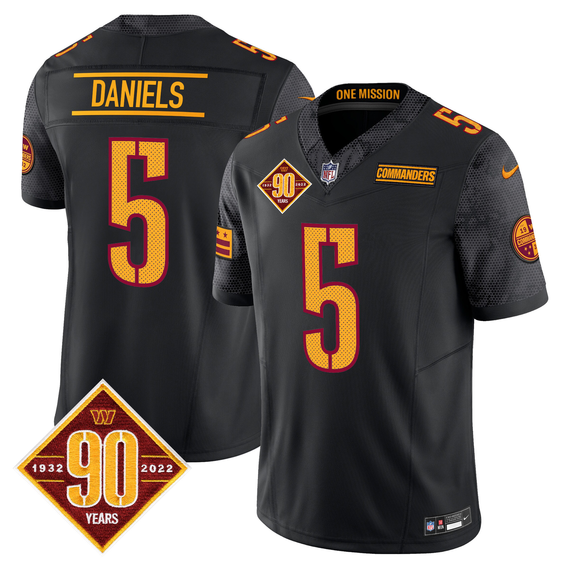 Jayden Daniels Men's Washington Commanders 90th Anniversary Vapor Limited Black Jersey - All Stitched