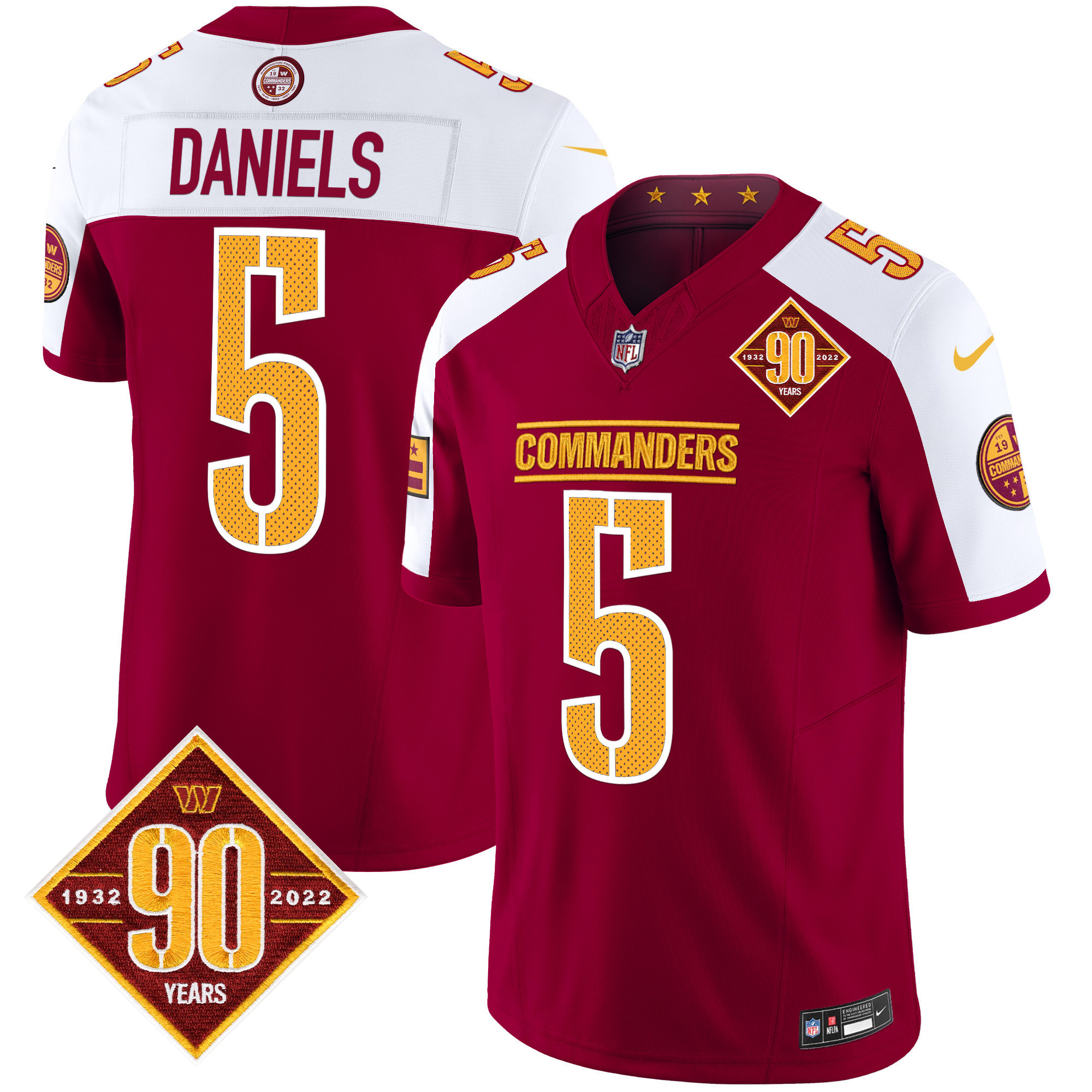 Jayden Daniels Men's Washington Commanders 90th Anniversary Vapor Limited Burgundy Alternate Jersey - All Stitched
