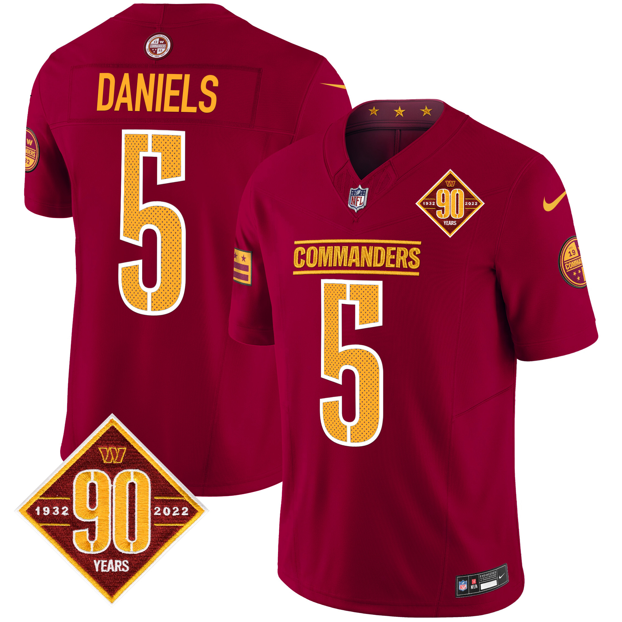Jayden Daniels Men's Washington Commanders 90th Anniversary Vapor Limited Burgundy Jersey - All Stitched