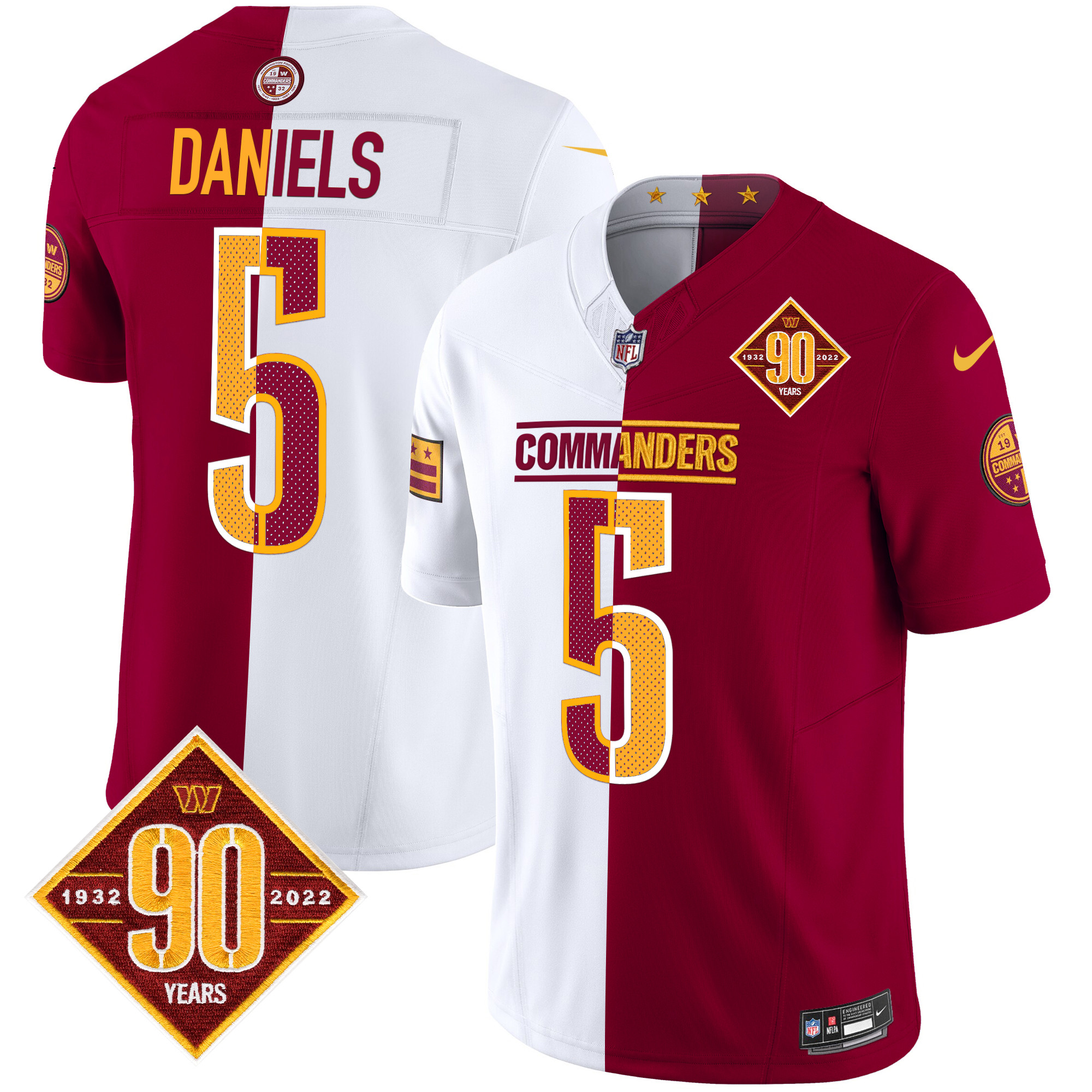 Jayden Daniels Men's Washington Commanders 90th Anniversary Vapor Limited Half Jersey - All Stitched