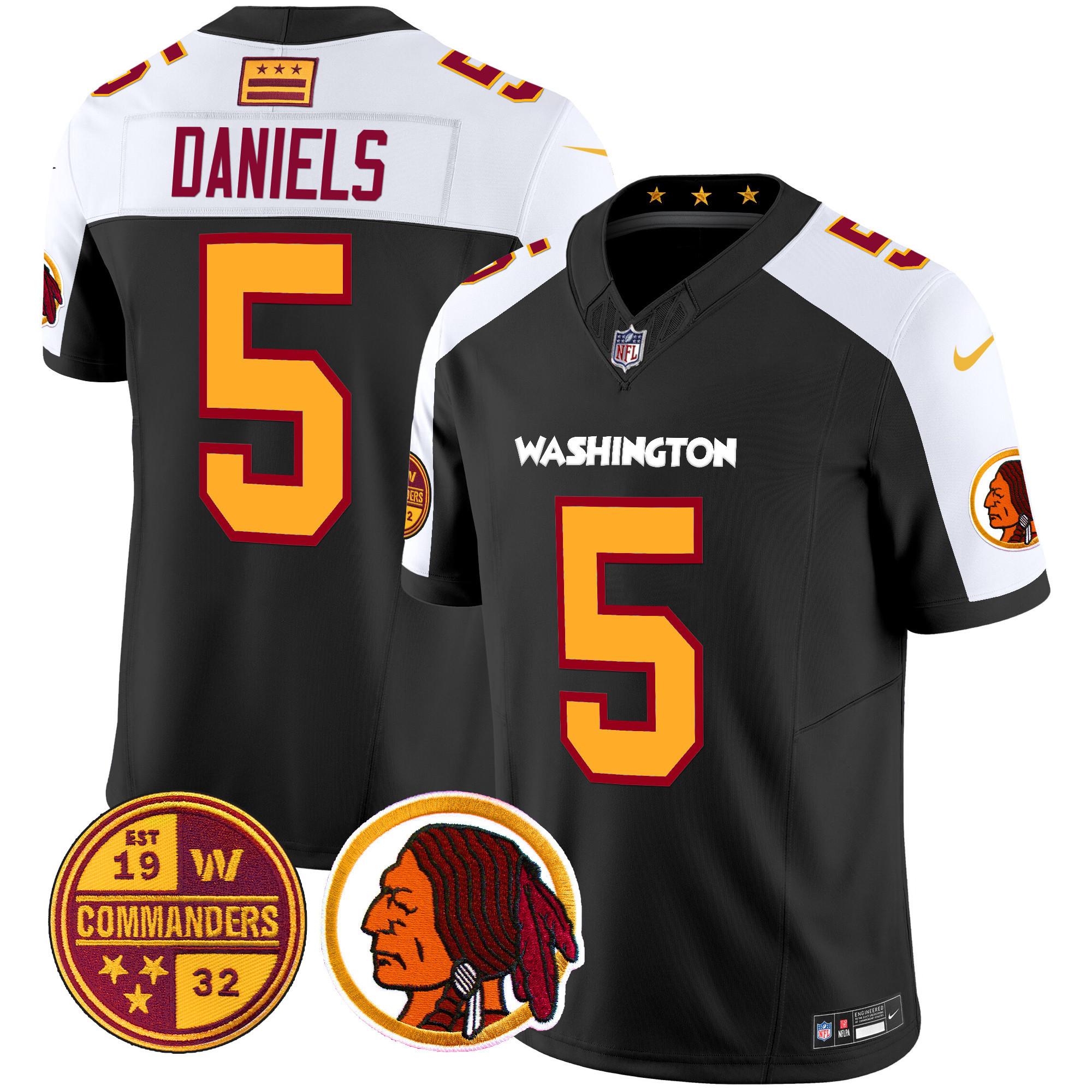 Jayden Daniels Men's Washington Half Washington Redskins & Washington Commanders Vapor Limited Black Alternate Jersey - All Stitched