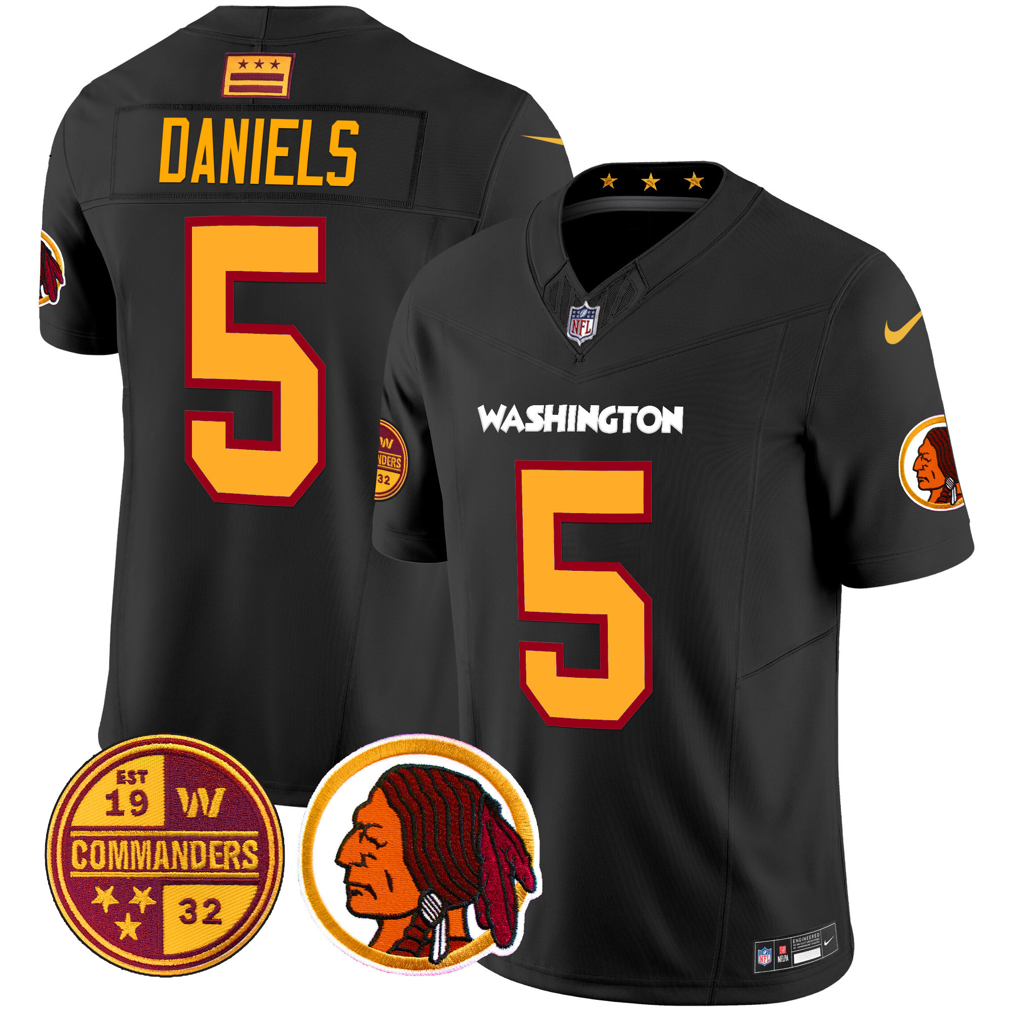 Jayden Daniels Men's Washington Half Washington Redskins & Washington Commanders Vapor Limited Black Jersey - All Stitched
