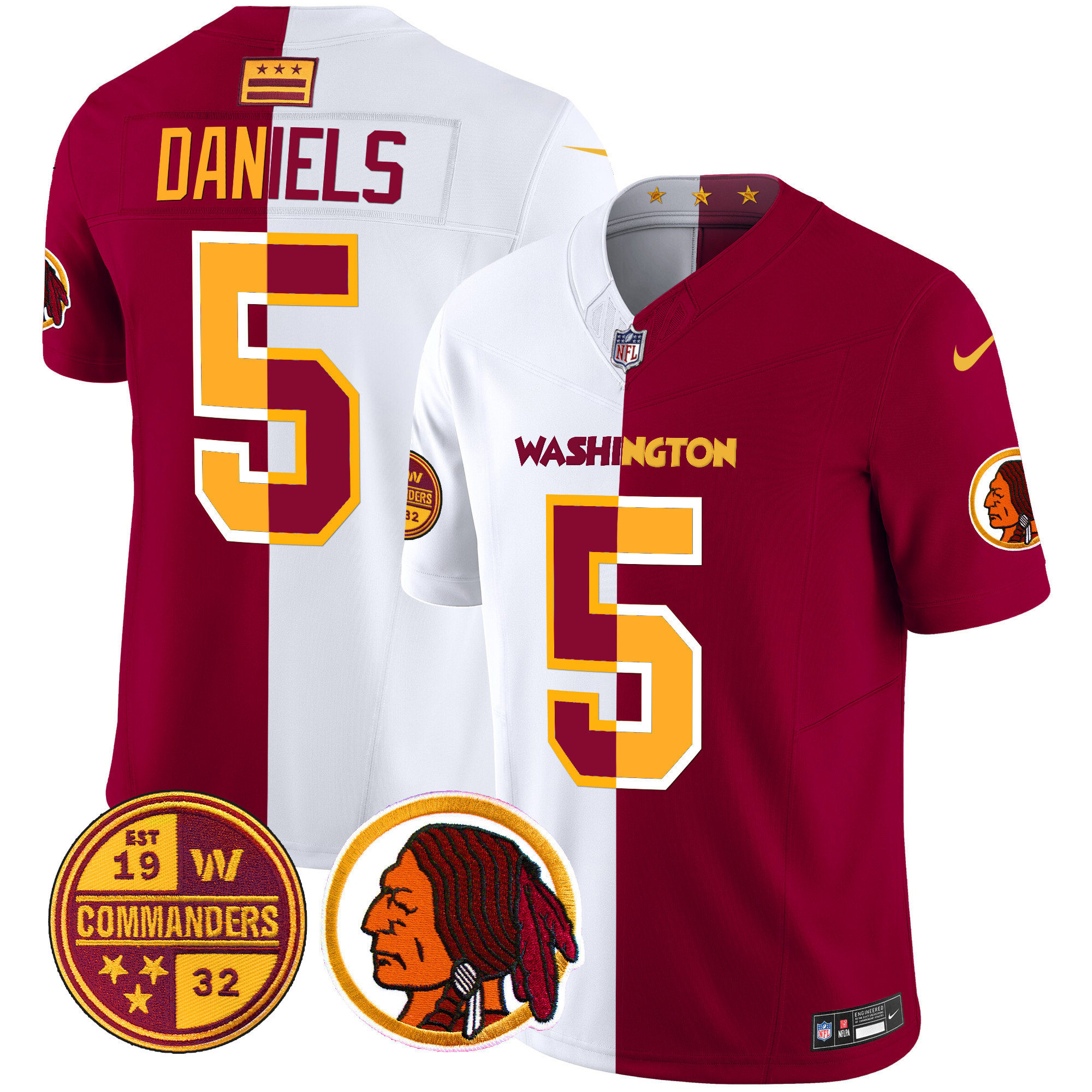 Jayden Daniels Men's Washington Half Washington Redskins & Washington Commanders Vapor Limited Half Jersey - All Stitched