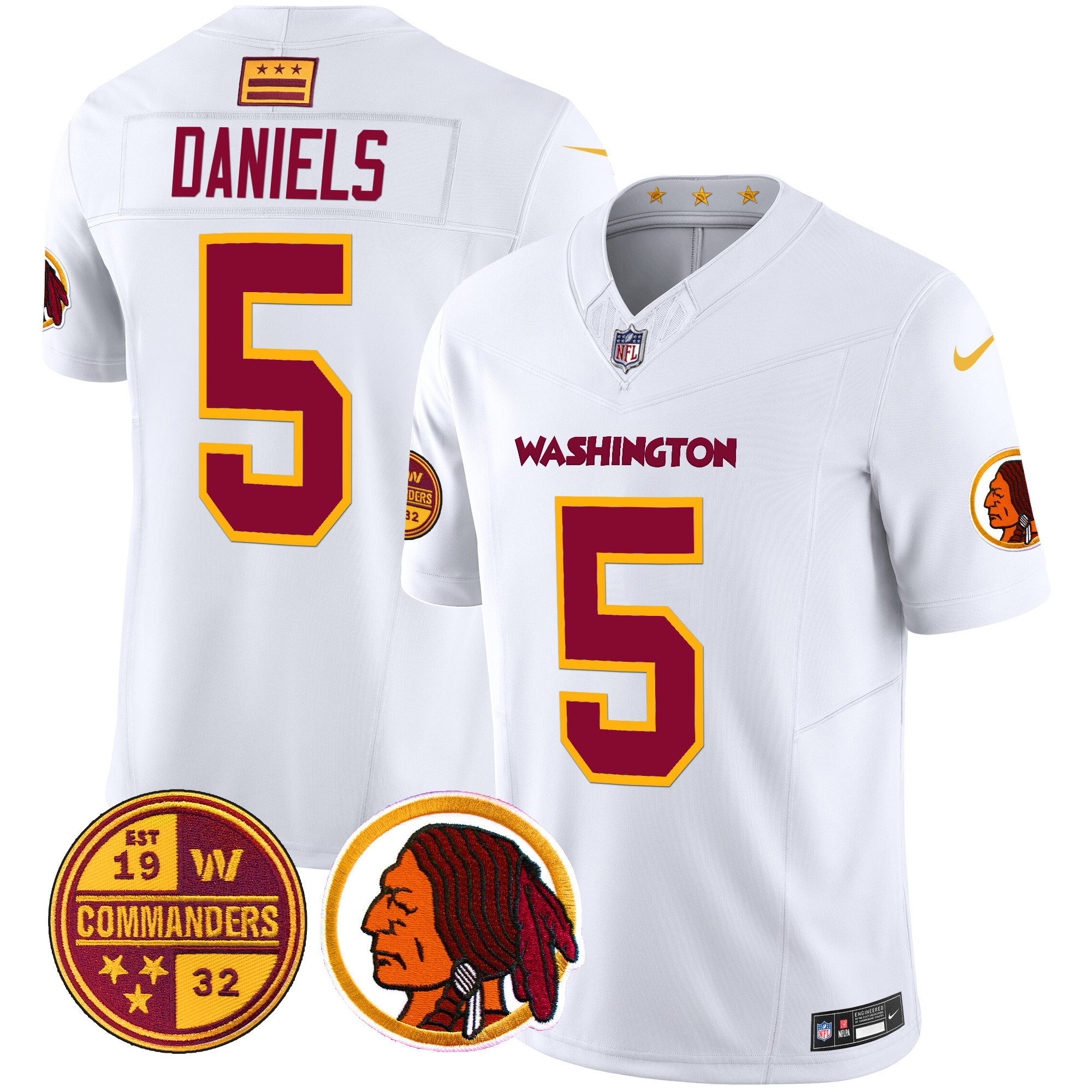 Jayden Daniels Men's Washington Half Washington Redskins & Washington Commanders Vapor Limited White Jersey - All Stitched