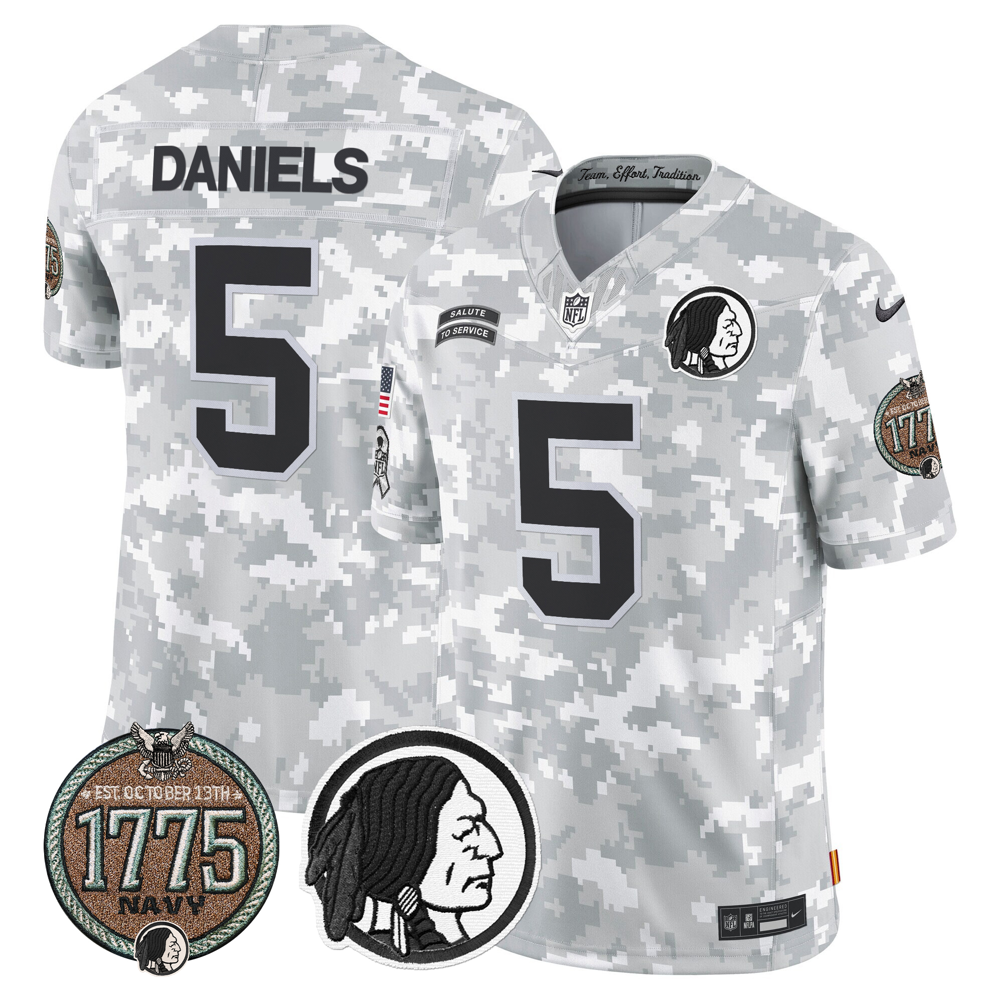 Jayden Daniels Men's Washington Redskins 2024 Salute to Service Establishment Year Patch Vapor Limited Navy Jersey - All Stitched