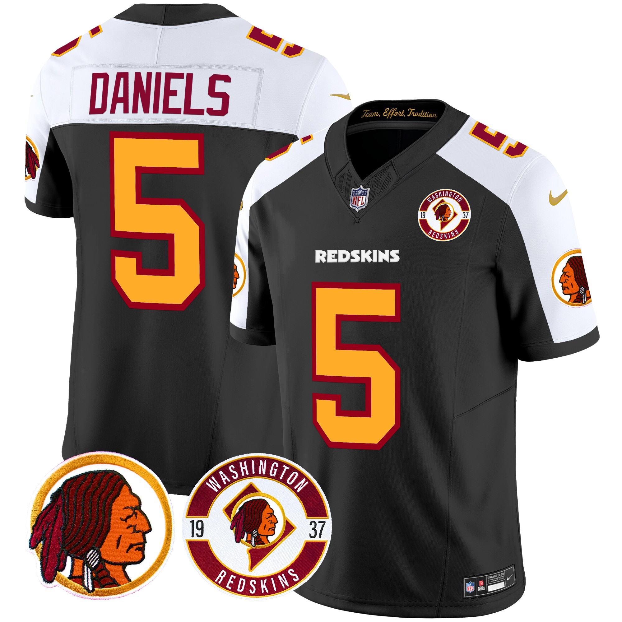 Jayden Daniels Men's Washington Redskins 2024 Vapor Limited Black Alternate Jersey - All Stitched