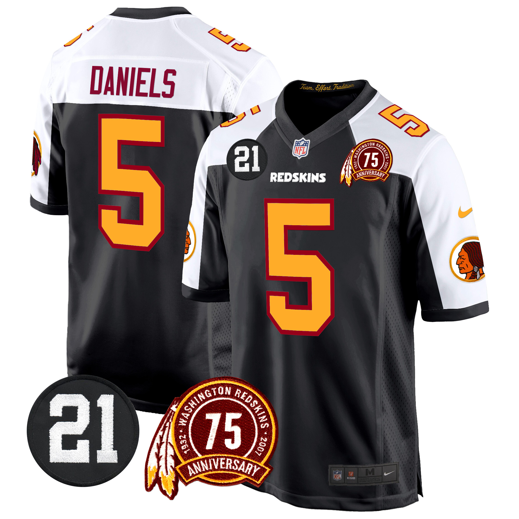 Jayden Daniels Men's Washington Redskins 75th & Sean Taylor Patch Game Black Alternate Jersey - All Stitched