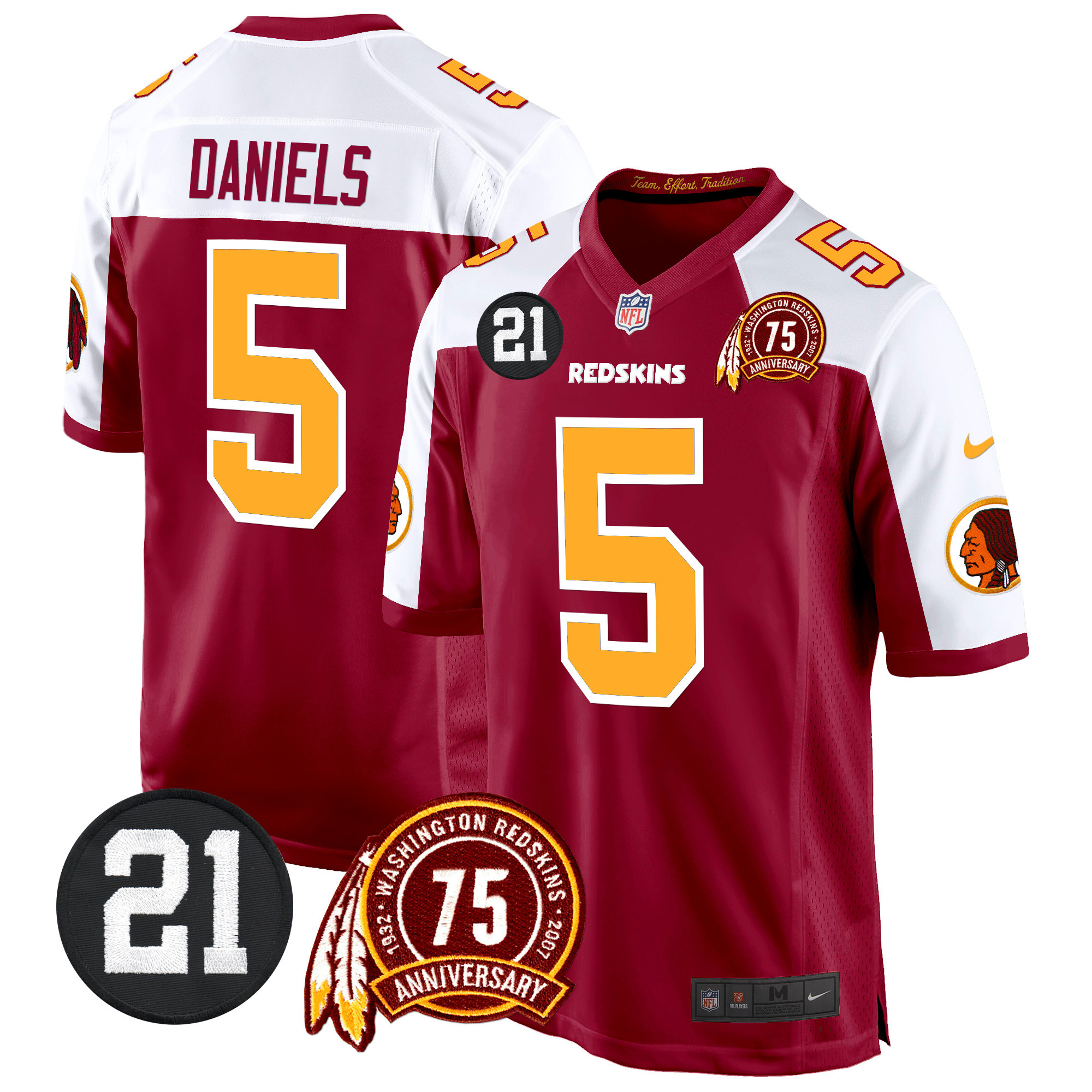 Jayden Daniels Men's Washington Redskins 75th & Sean Taylor Patch Game Burgundy Alternate Jersey - All Stitched
