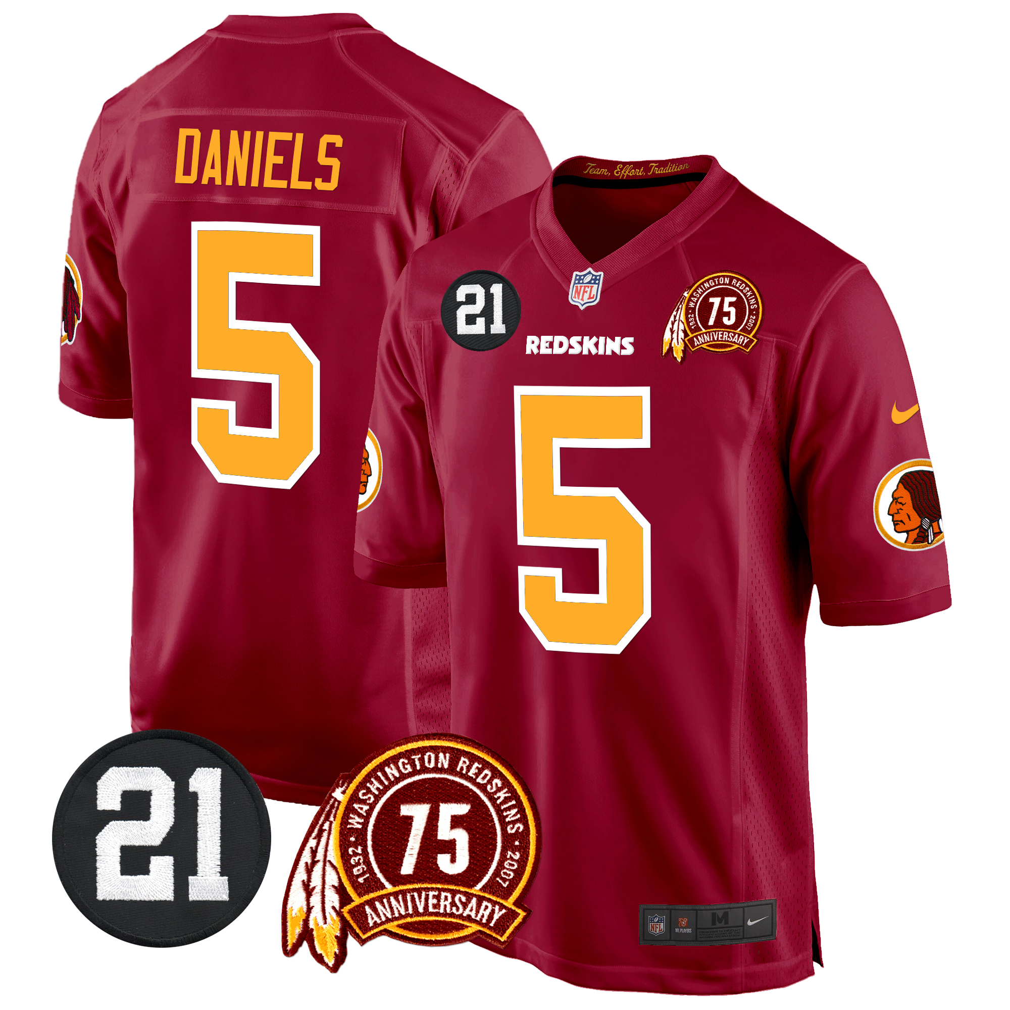 Jayden Daniels Men's Washington Redskins 75th & Sean Taylor Patch Game Burgundy Jersey - All Stitched