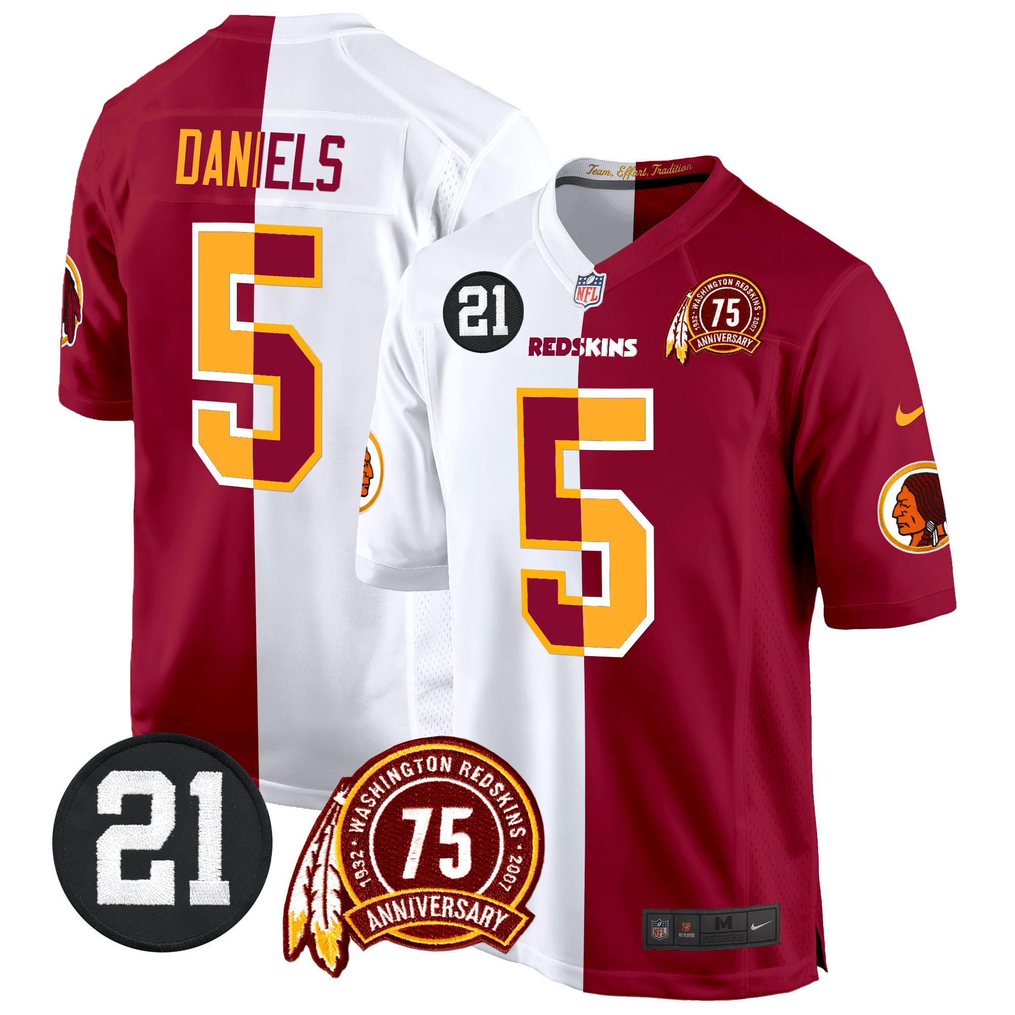 Jayden Daniels Men's Washington Redskins 75th & Sean Taylor Patch Game Half Jersey - All Stitched