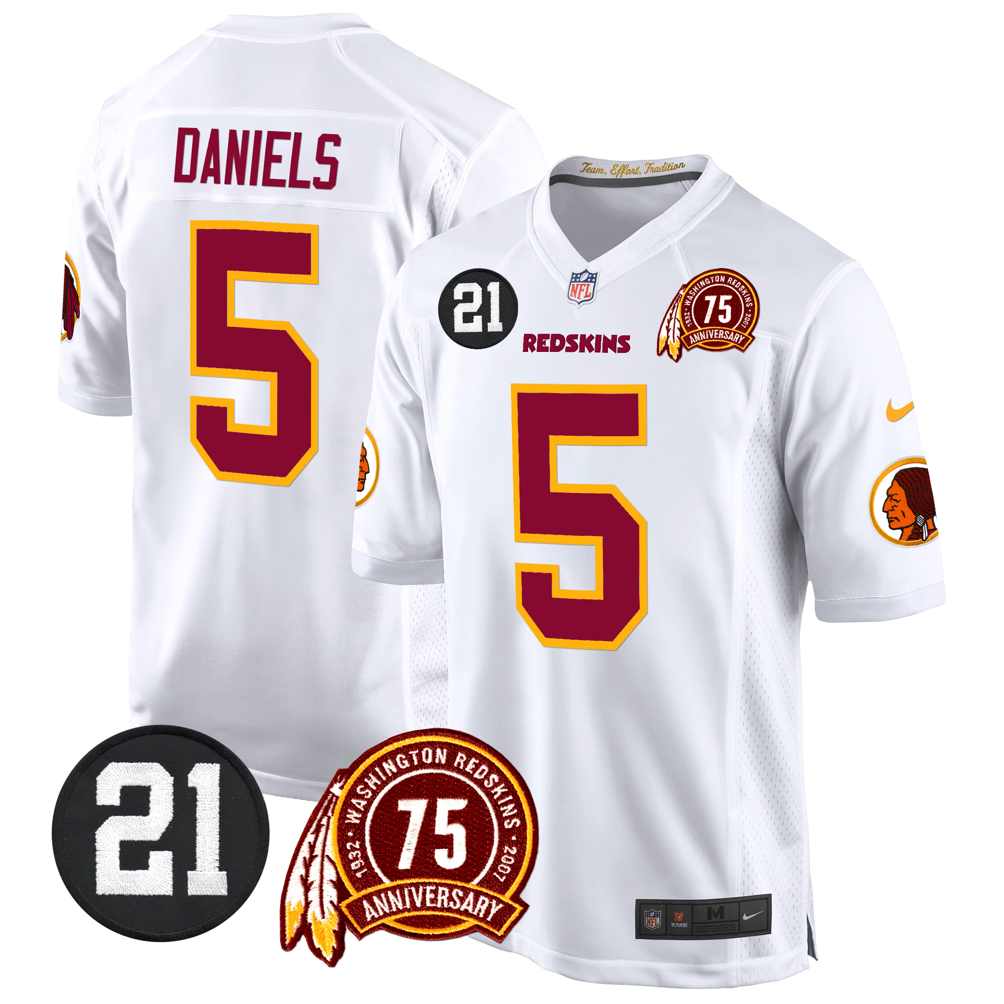 Jayden Daniels Men's Washington Redskins 75th & Sean Taylor Patch Game White Jersey - All Stitched