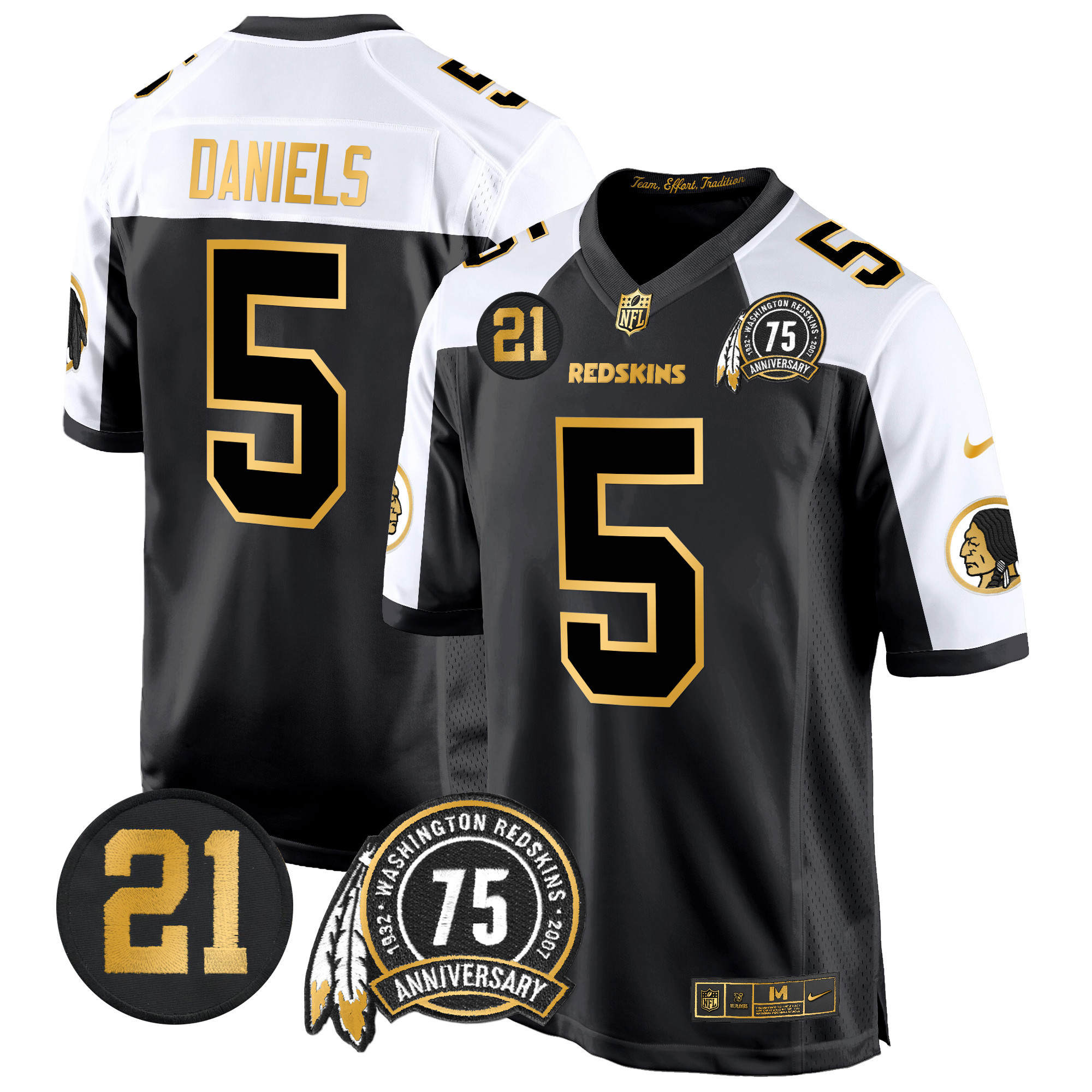 Jayden Daniels Men's Washington Redskins 75th & Sean Taylor Patch Gold Game Alternate Jersey - All Stitched