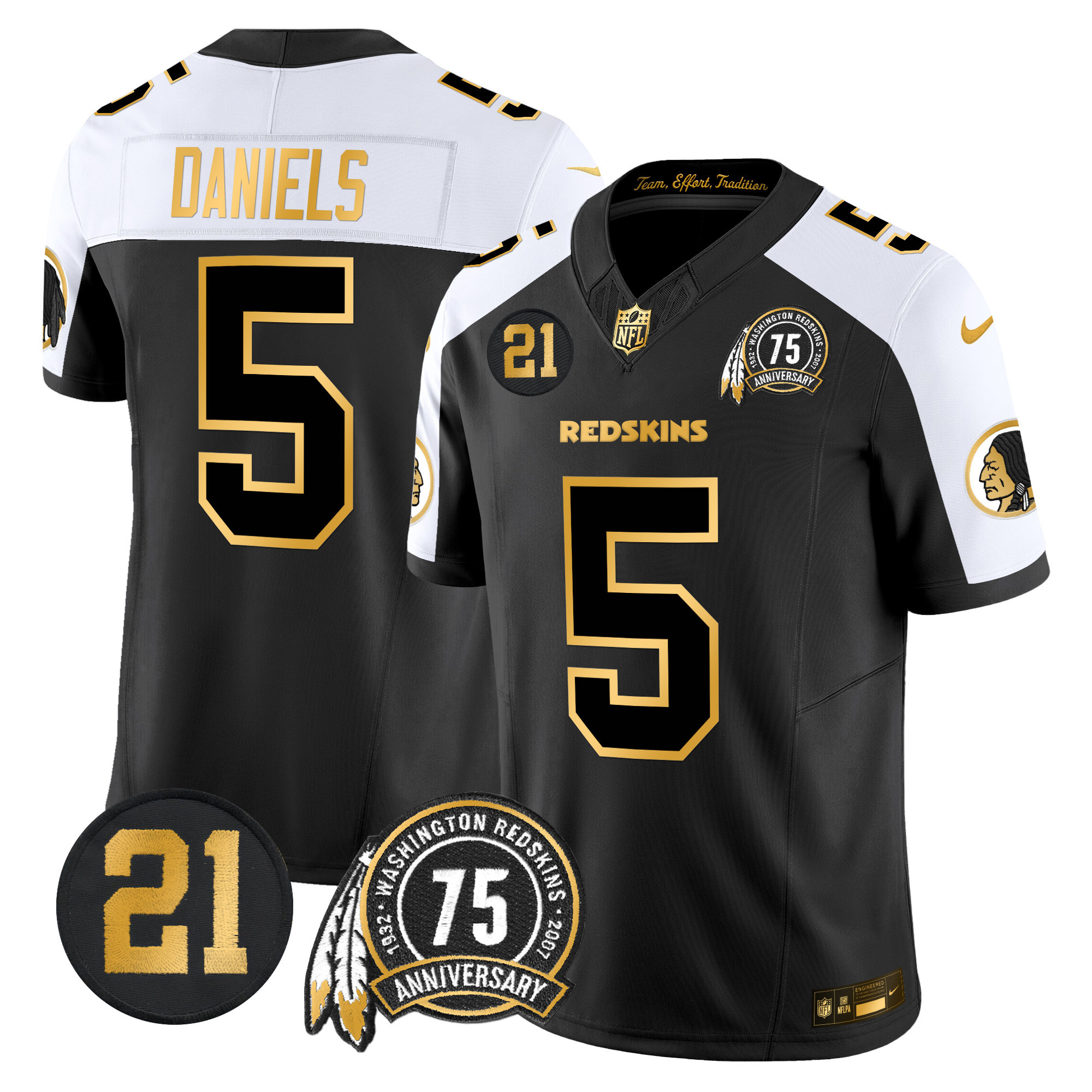 Jayden Daniels Men's Washington Redskins 75th & Sean Taylor Patch Gold Vapor Limited Alternate Jersey - All Stitched