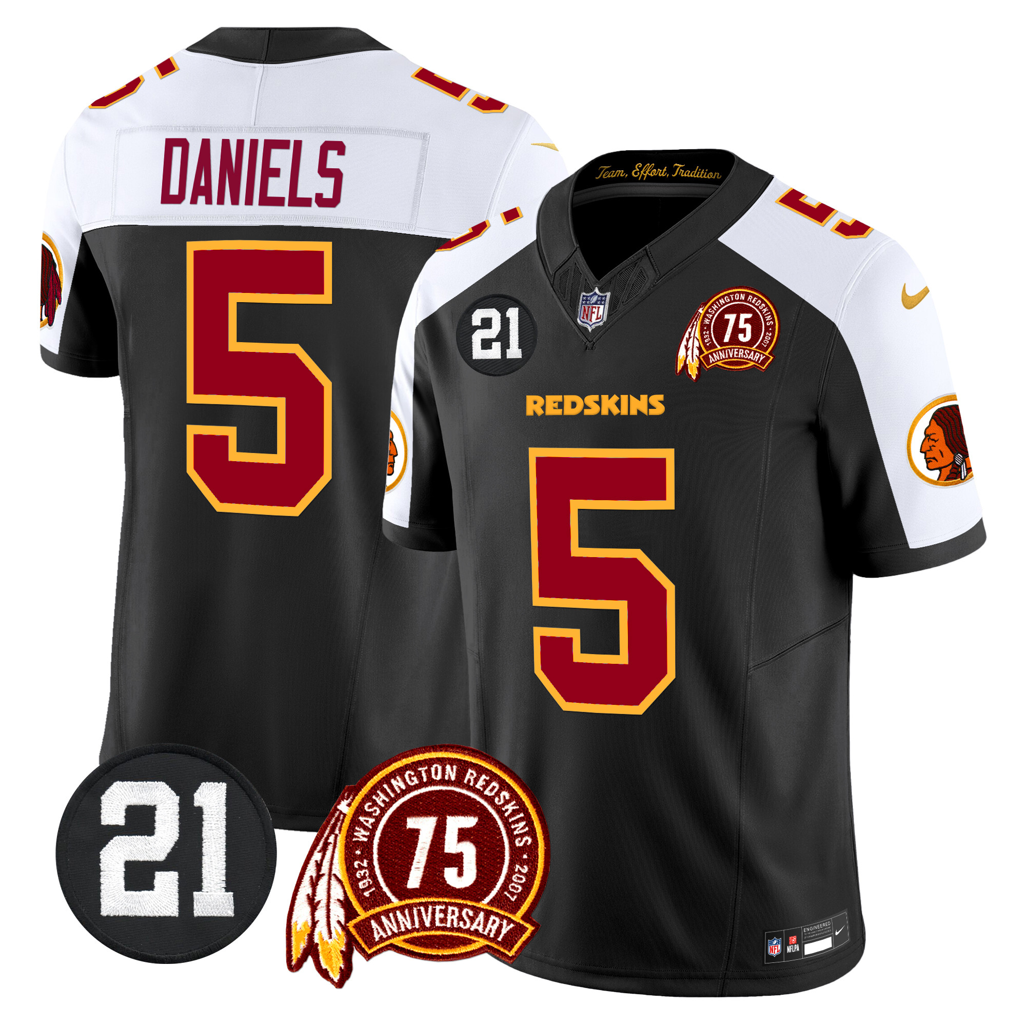 Jayden Daniels Men's Washington Redskins 75th & Sean Taylor Patch Vapor Limited Black Alternate Jersey - All Stitched