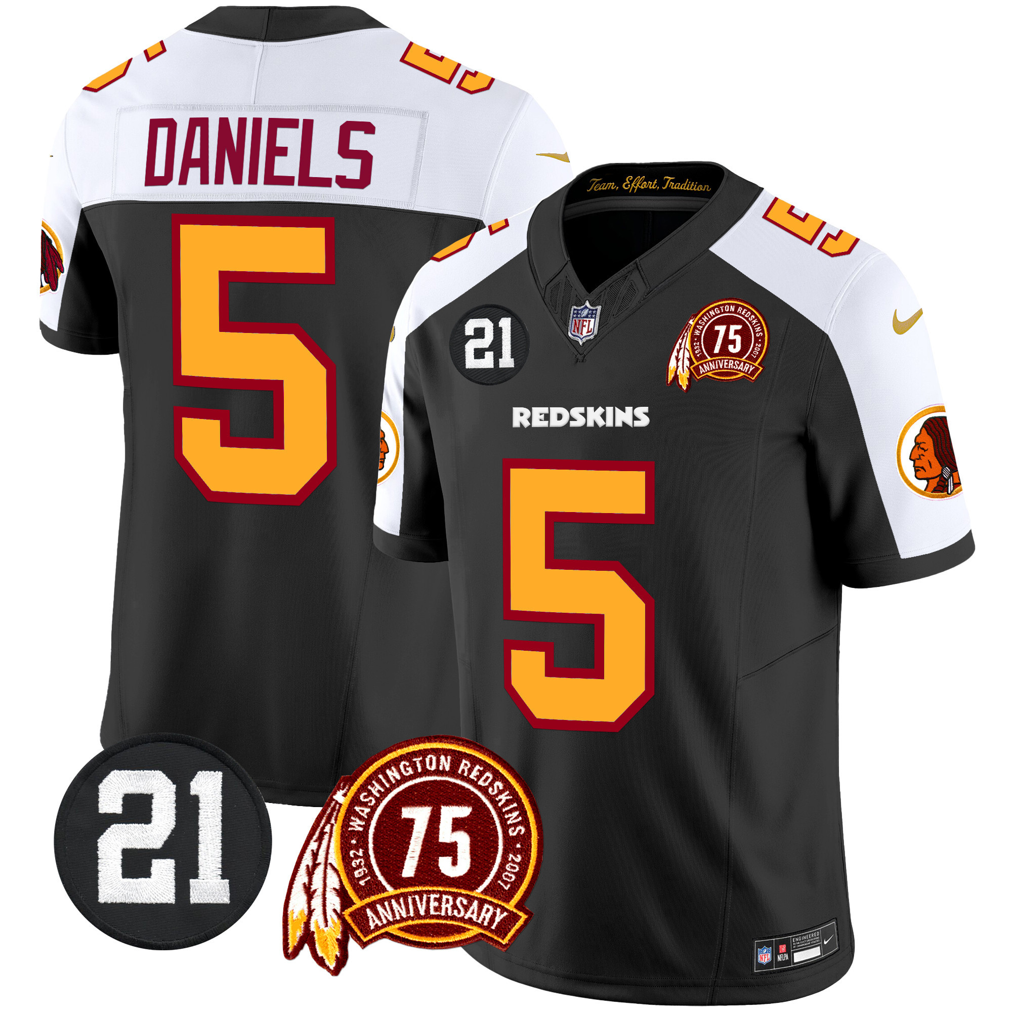 Jayden Daniels Men's Washington Redskins 75th & Sean Taylor Patch Vapor Limited Black Alternate Jersey - All Stitched