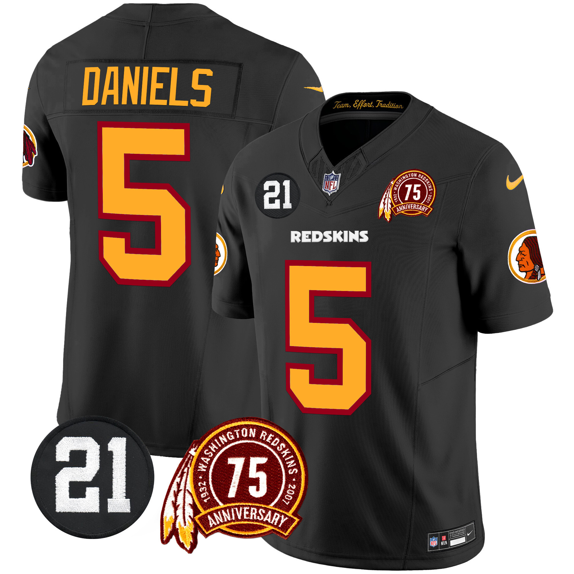 Jayden Daniels Men's Washington Redskins 75th & Sean Taylor Patch Vapor Limited Black Jersey - All Stitched