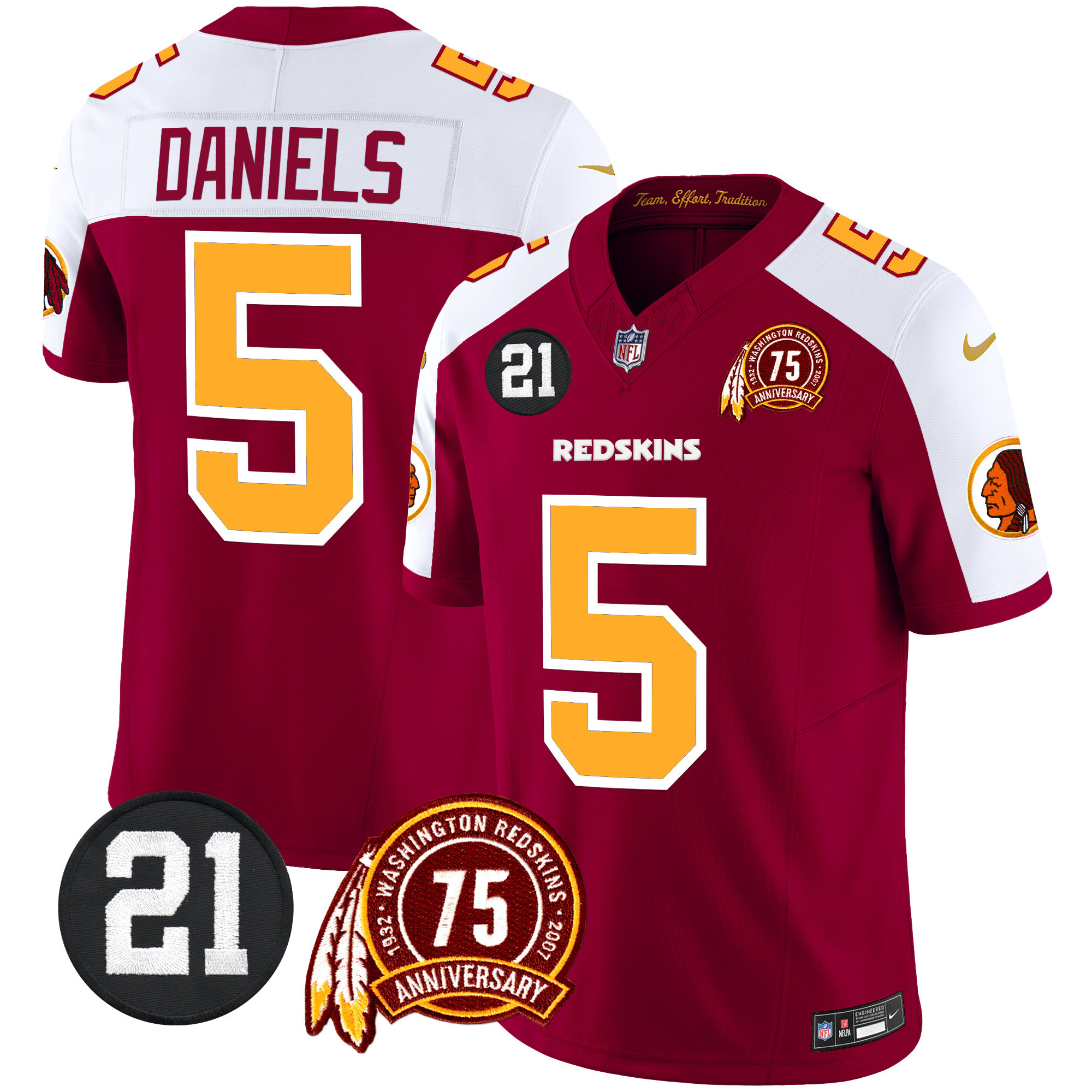 Jayden Daniels Men's Washington Redskins 75th & Sean Taylor Patch Vapor Limited Burgundy Alternate Jersey - All Stitched