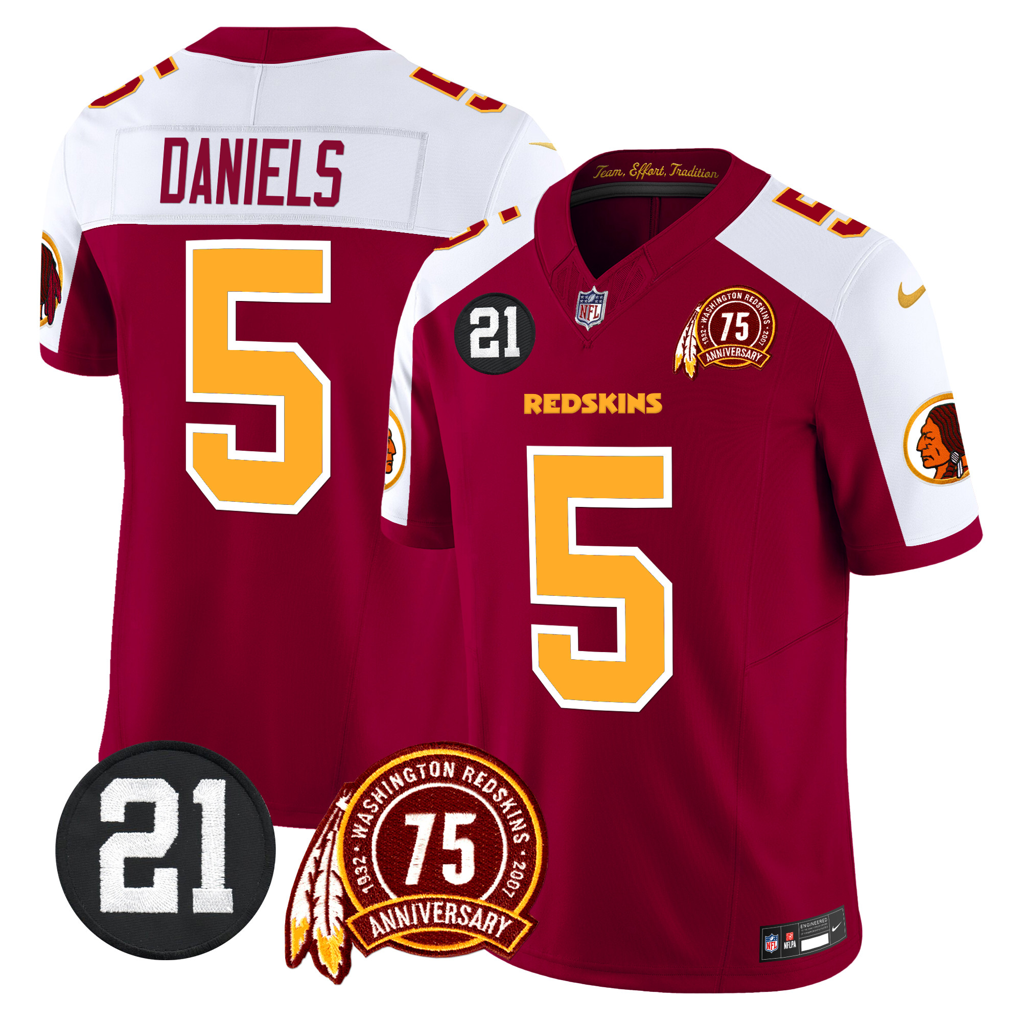 Jayden Daniels Men's Washington Redskins 75th & Sean Taylor Patch Vapor Limited Burgundy Alternate Jersey - All Stitched