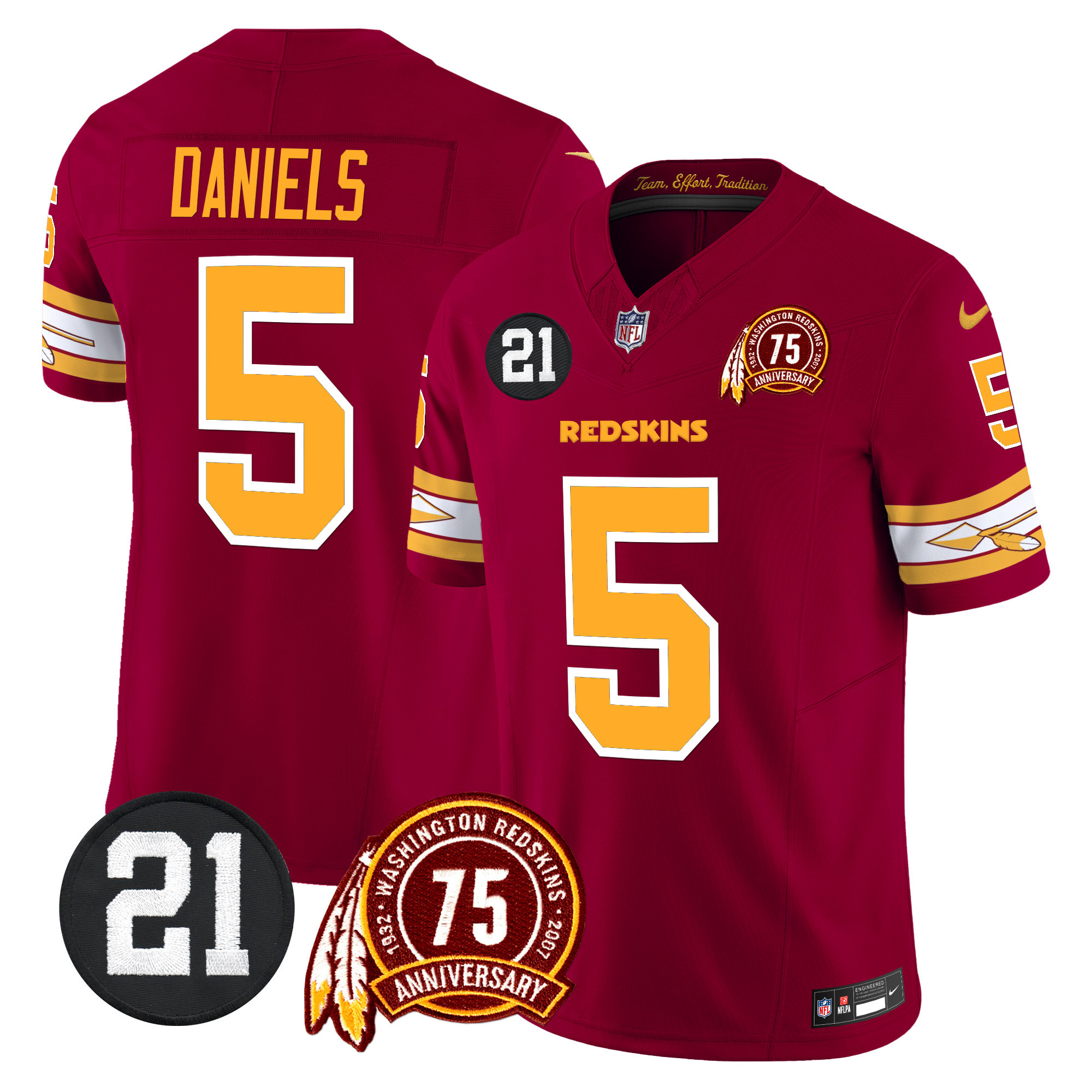 Jayden Daniels Men's Washington Redskins 75th & Sean Taylor Patch Vapor Limited Burgundy Jersey - All Stitched