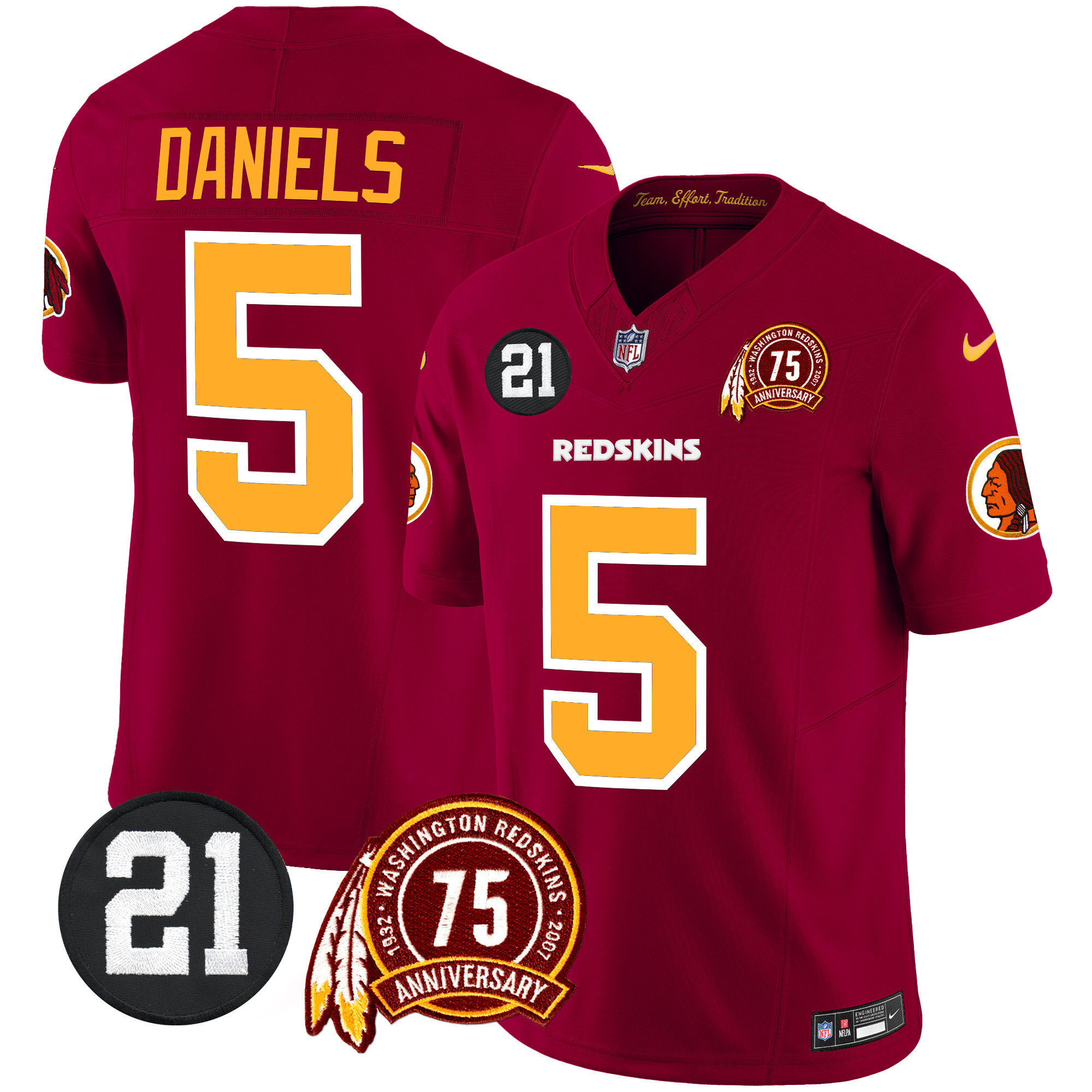 Jayden Daniels Men's Washington Redskins 75th & Sean Taylor Patch Vapor Limited Burgundy Jersey - All Stitched