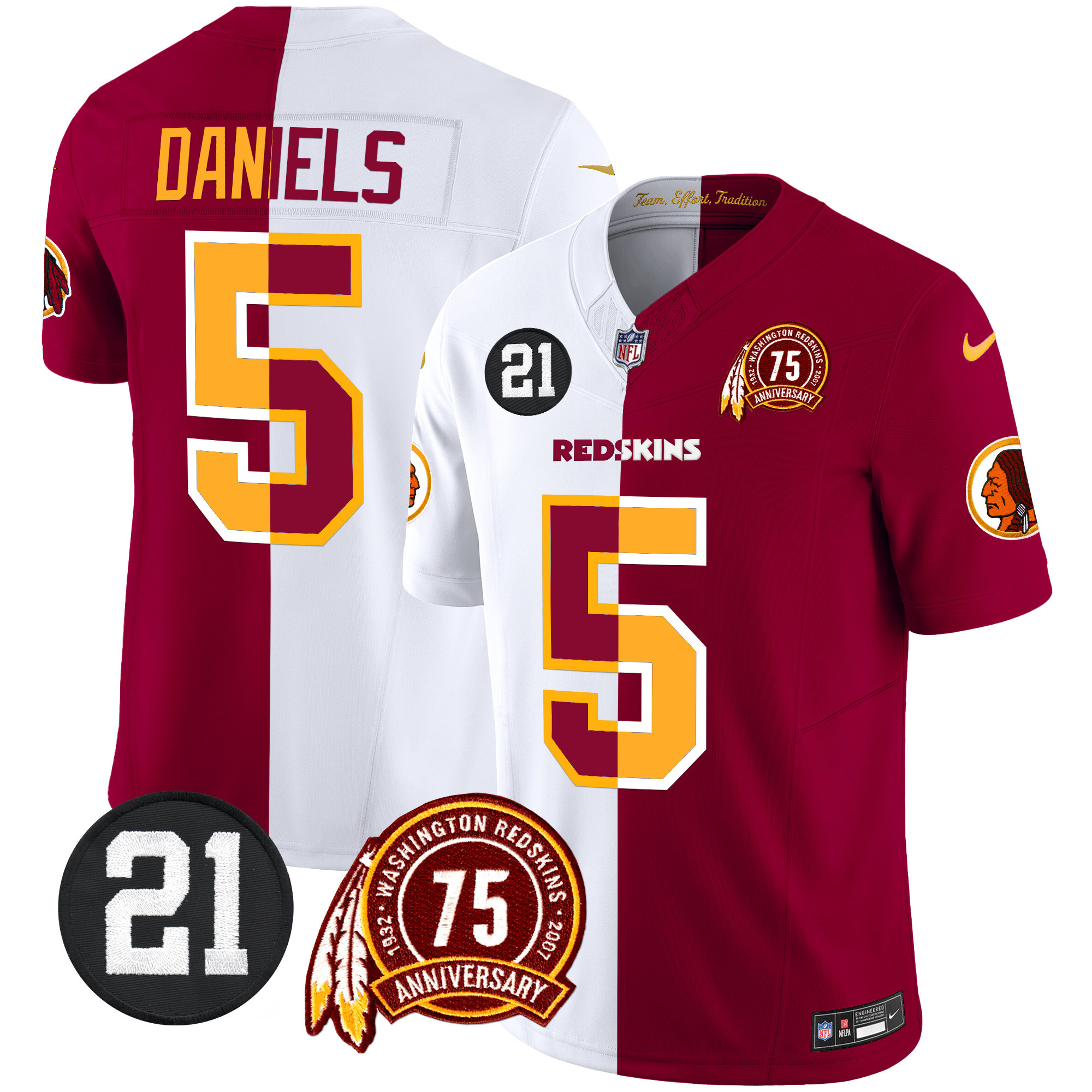 Jayden Daniels Men's Washington Redskins 75th & Sean Taylor Patch Vapor Limited Half Jersey - All Stitched