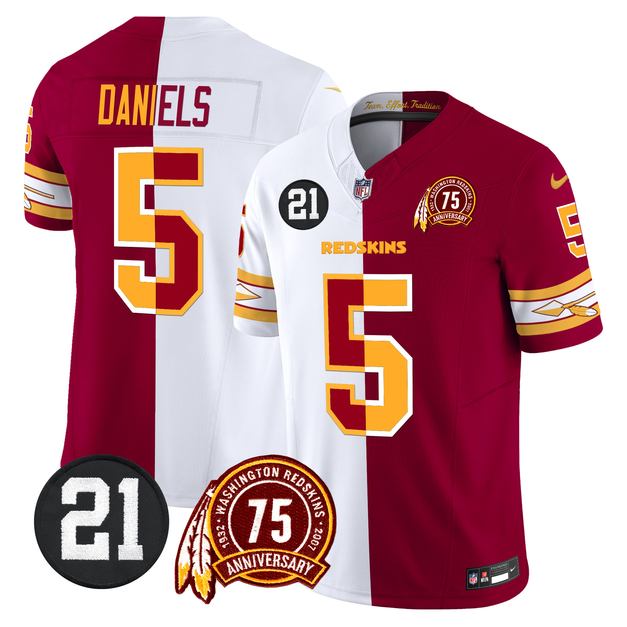 Jayden Daniels Men's Washington Redskins 75th & Sean Taylor Patch Vapor Limited Half Jersey - All Stitched