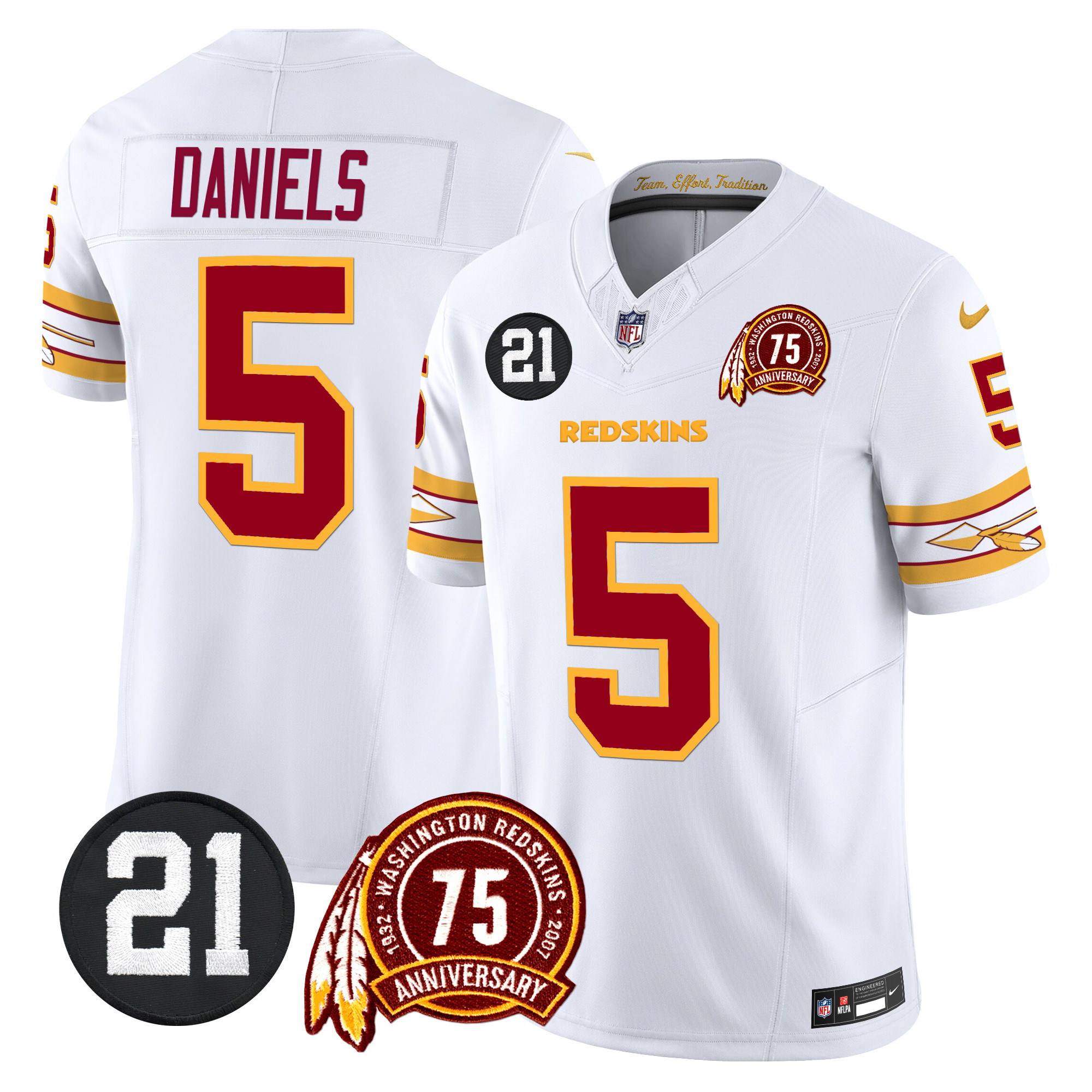 Jayden Daniels Men's Washington Redskins 75th & Sean Taylor Patch Vapor Limited White Jersey - All Stitched