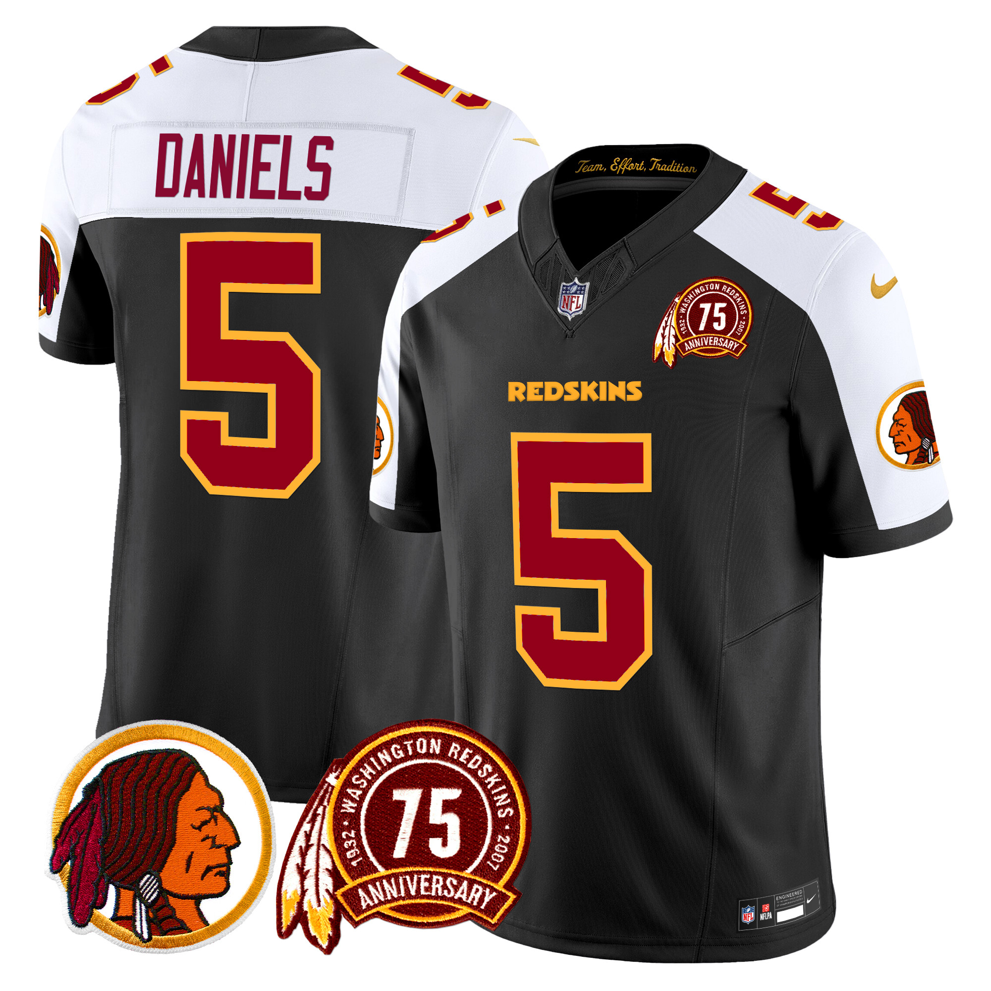 Jayden Daniels Men's Washington Redskins 75th Patch Vapor Limited Black Alternate Jersey - All Stitched