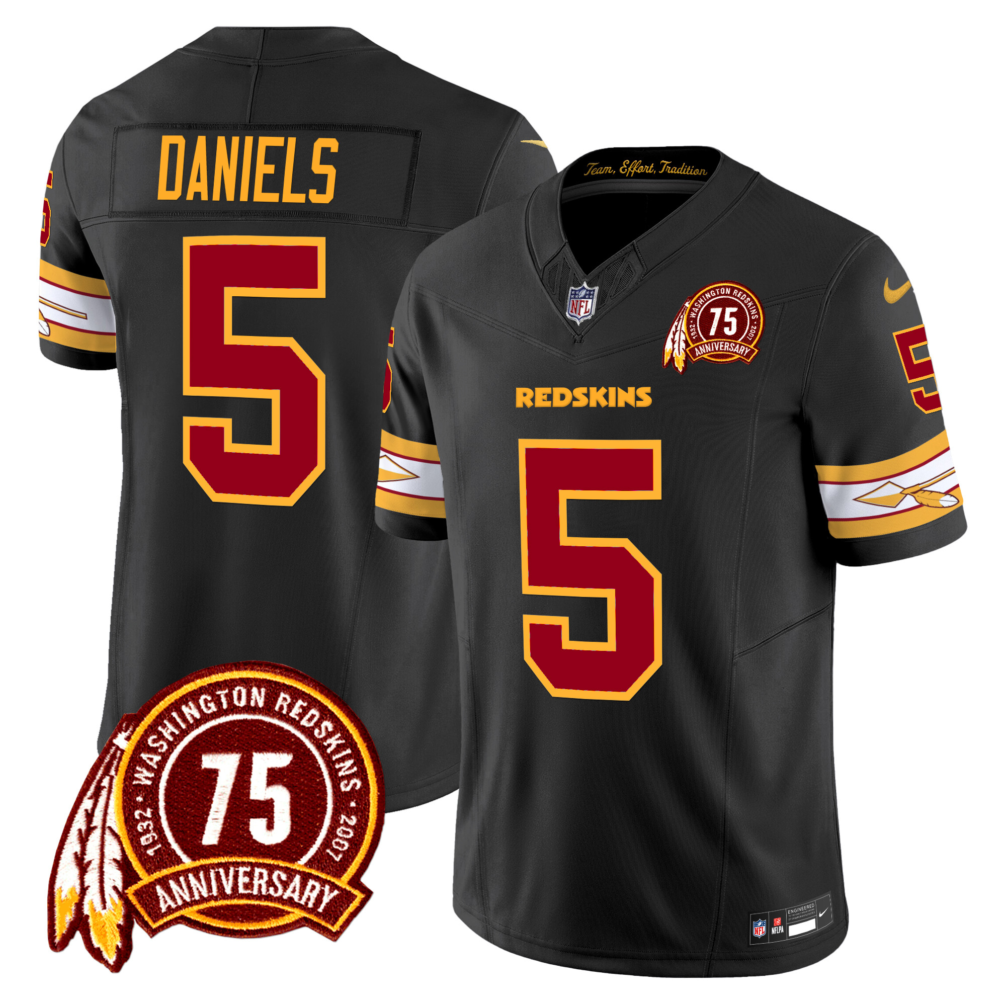 Jayden Daniels Men's Washington Redskins 75th Patch Vapor Limited Black Jersey - All Stitched