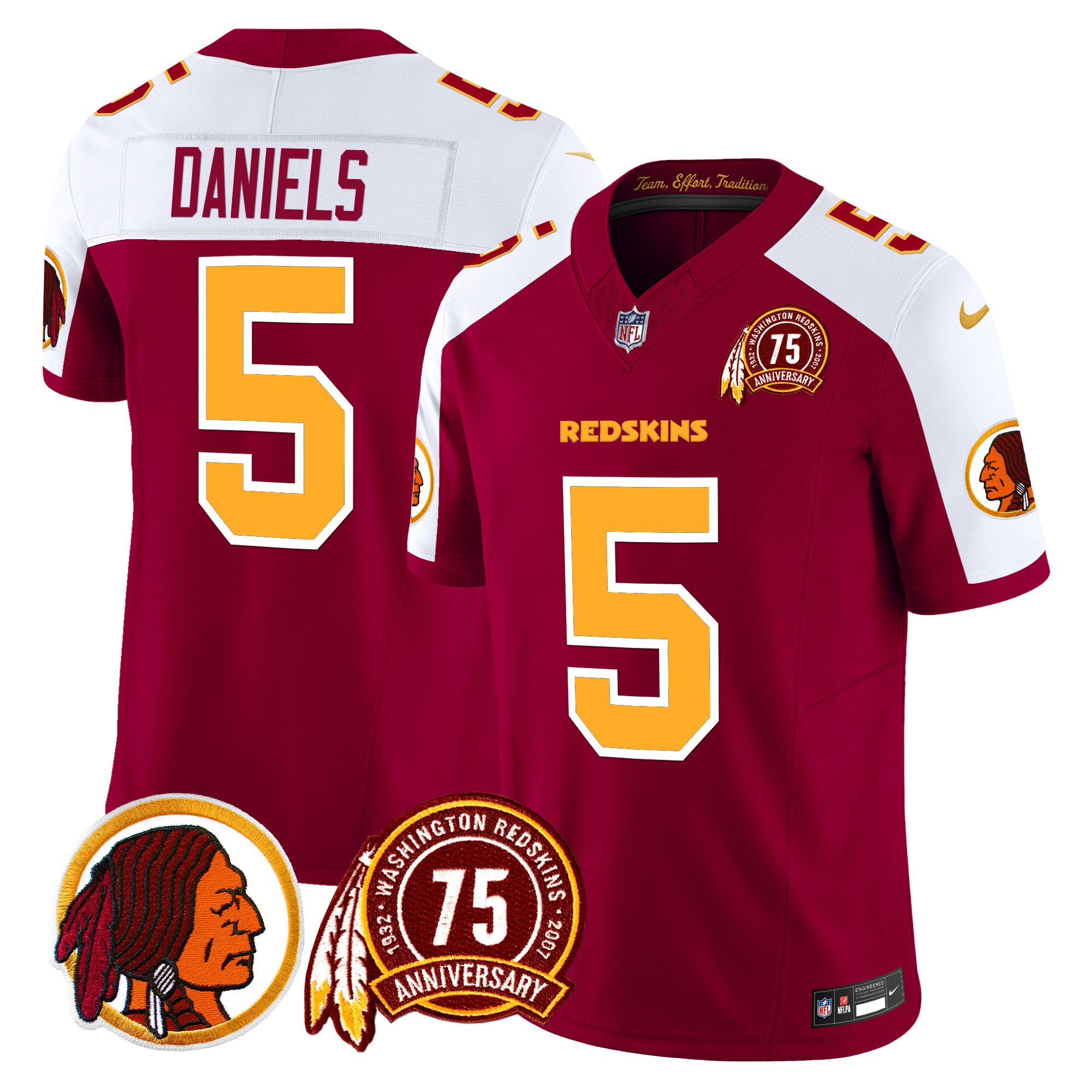 Jayden Daniels Men's Washington Redskins 75th Patch Vapor Limited Burgundy Alternate Jersey - All Stitched
