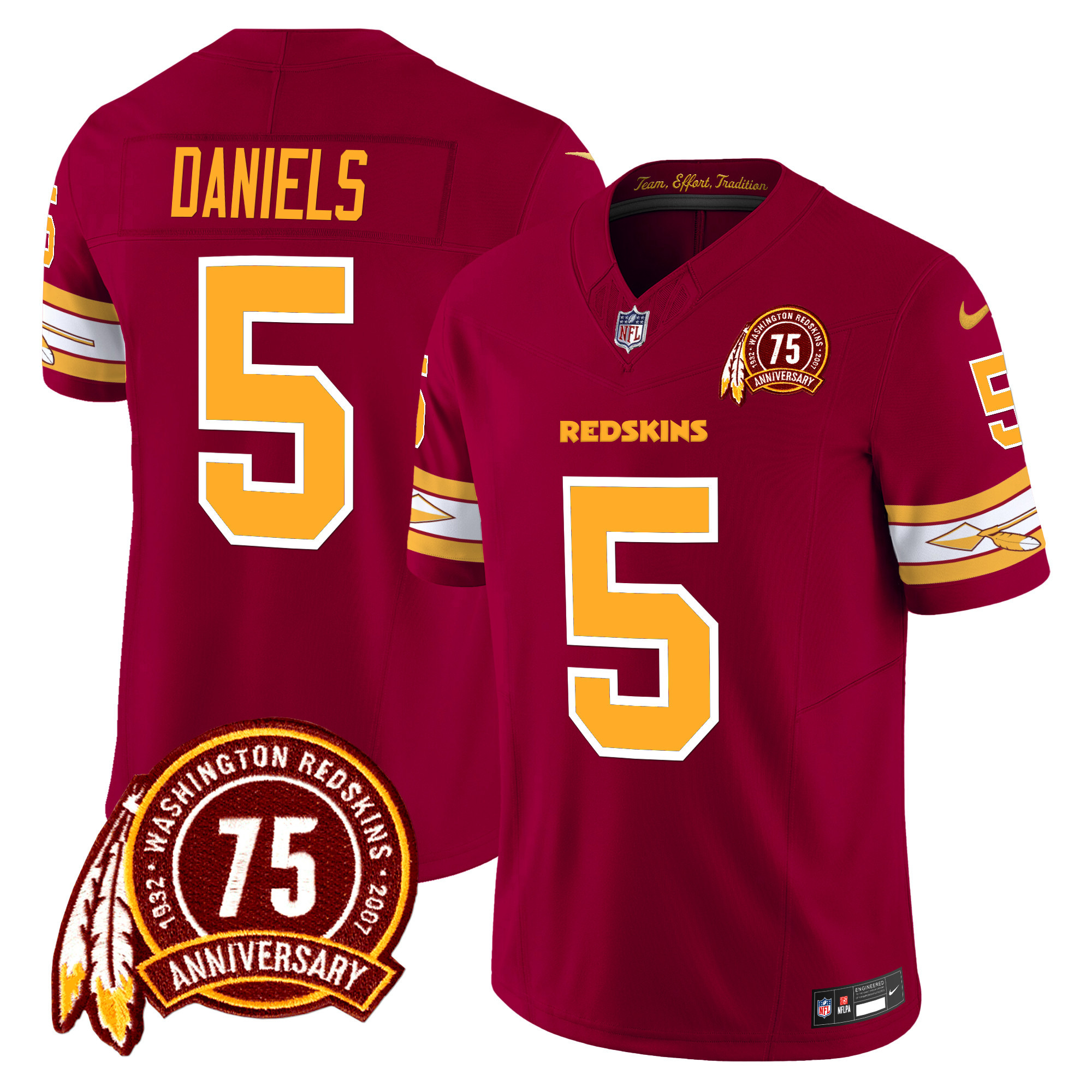 Jayden Daniels Men's Washington Redskins 75th Patch Vapor Limited Burgundy Jersey - All Stitched