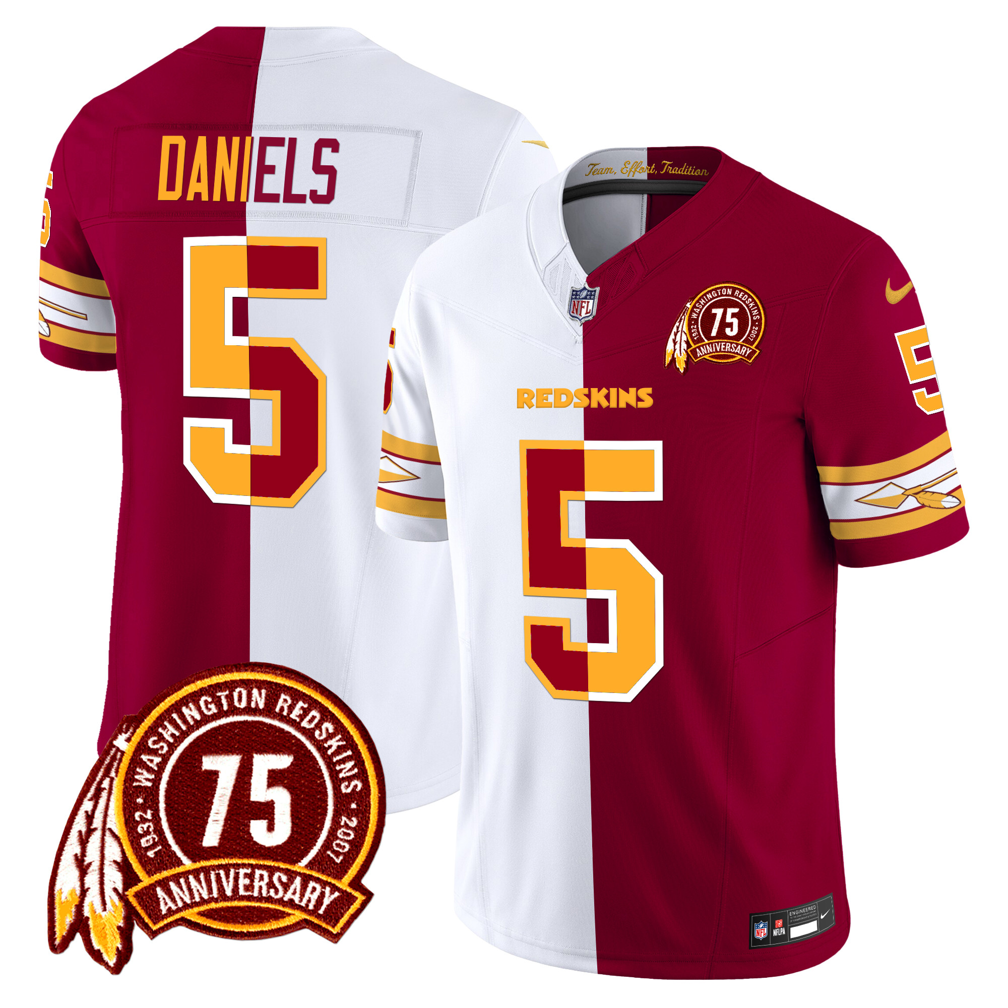 Jayden Daniels Men's Washington Redskins 75th Patch Vapor Limited Half Jersey - All Stitched